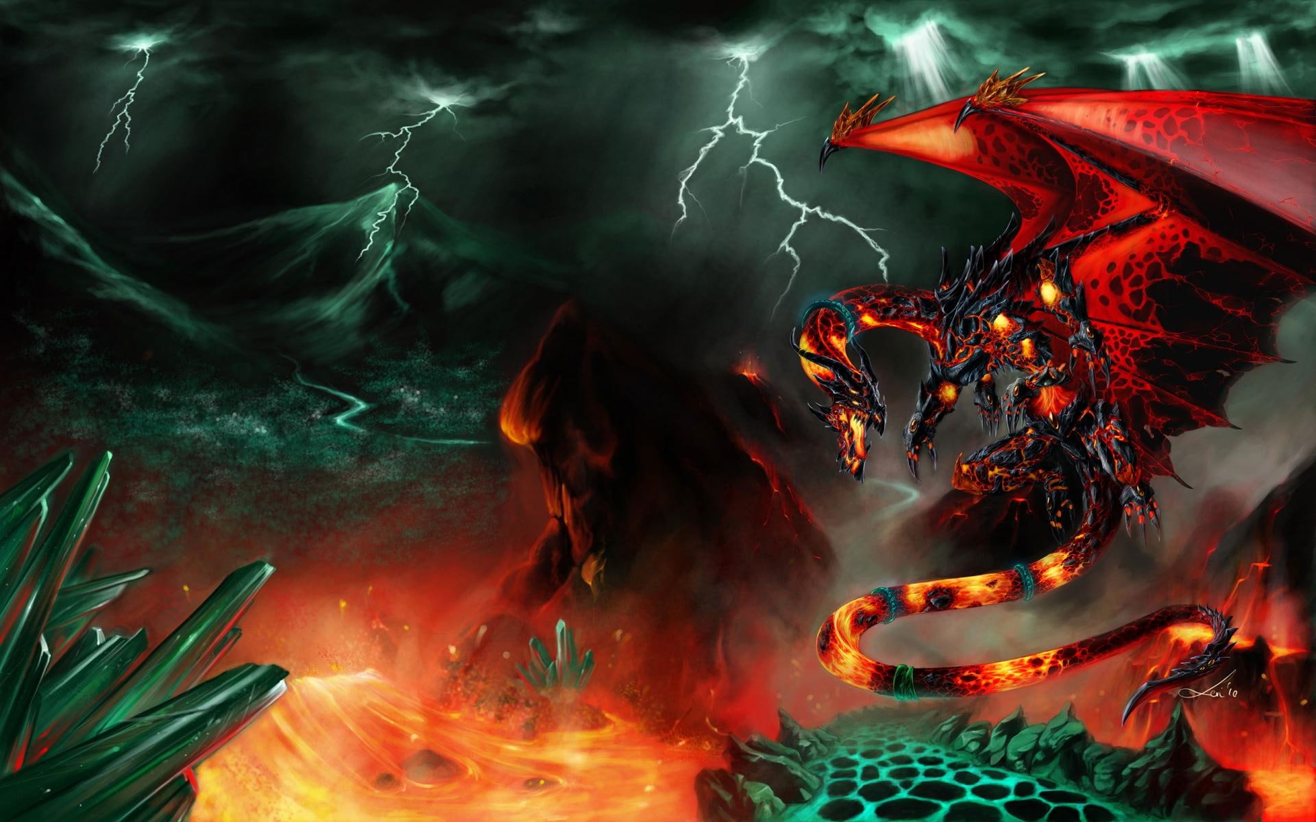 lava, fantasy, 3d and abstract, fire, dragon, 1080P, HD Wallpaper