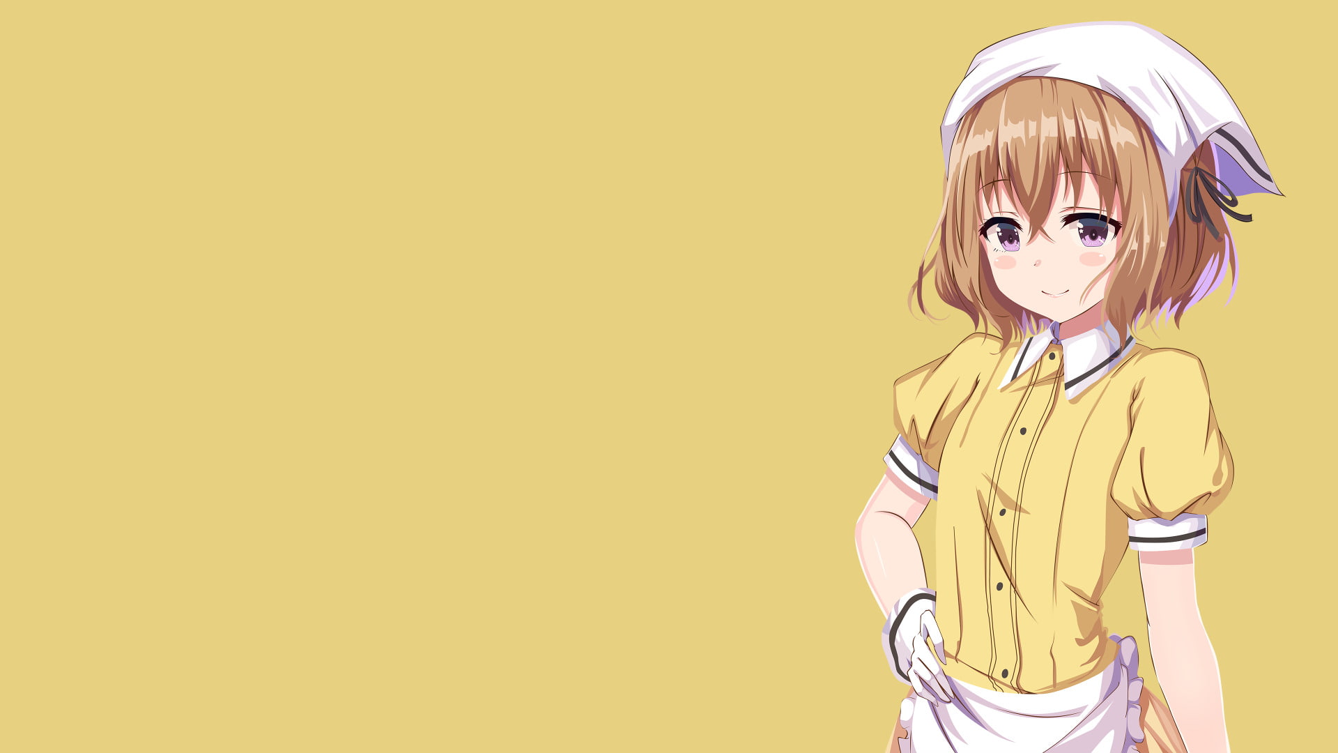 one person, Blend S, 1080P, innocence, hairstyle, offspring, blond hair, Anime, Mafuyu Hoshikawa, copy space, standing, child, girls, childhood, yellow background, HD Wallpaper