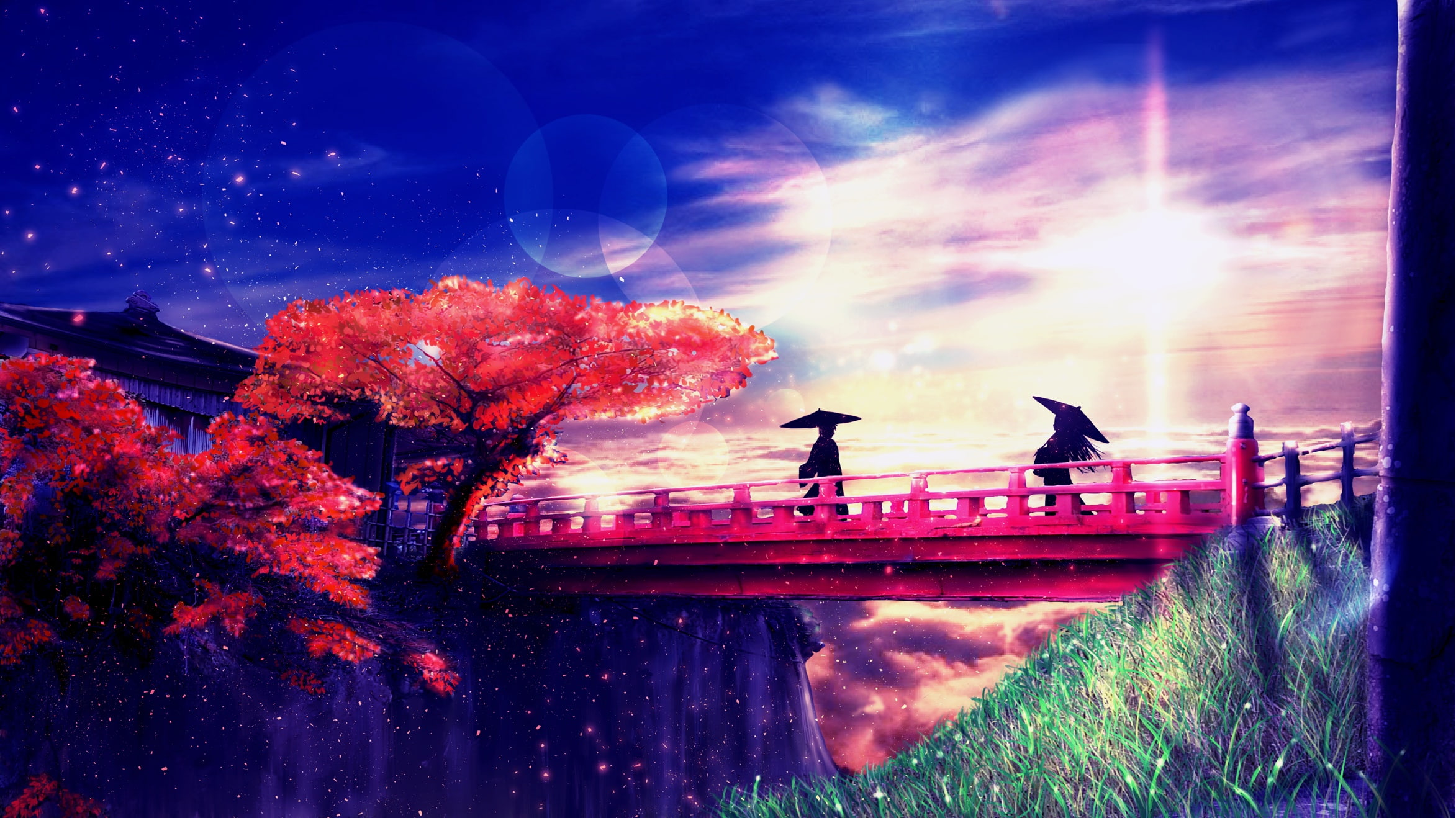 Oriental, Sunset, Fantasy, Cherry Blossom, 1080P, HD Wallpaper