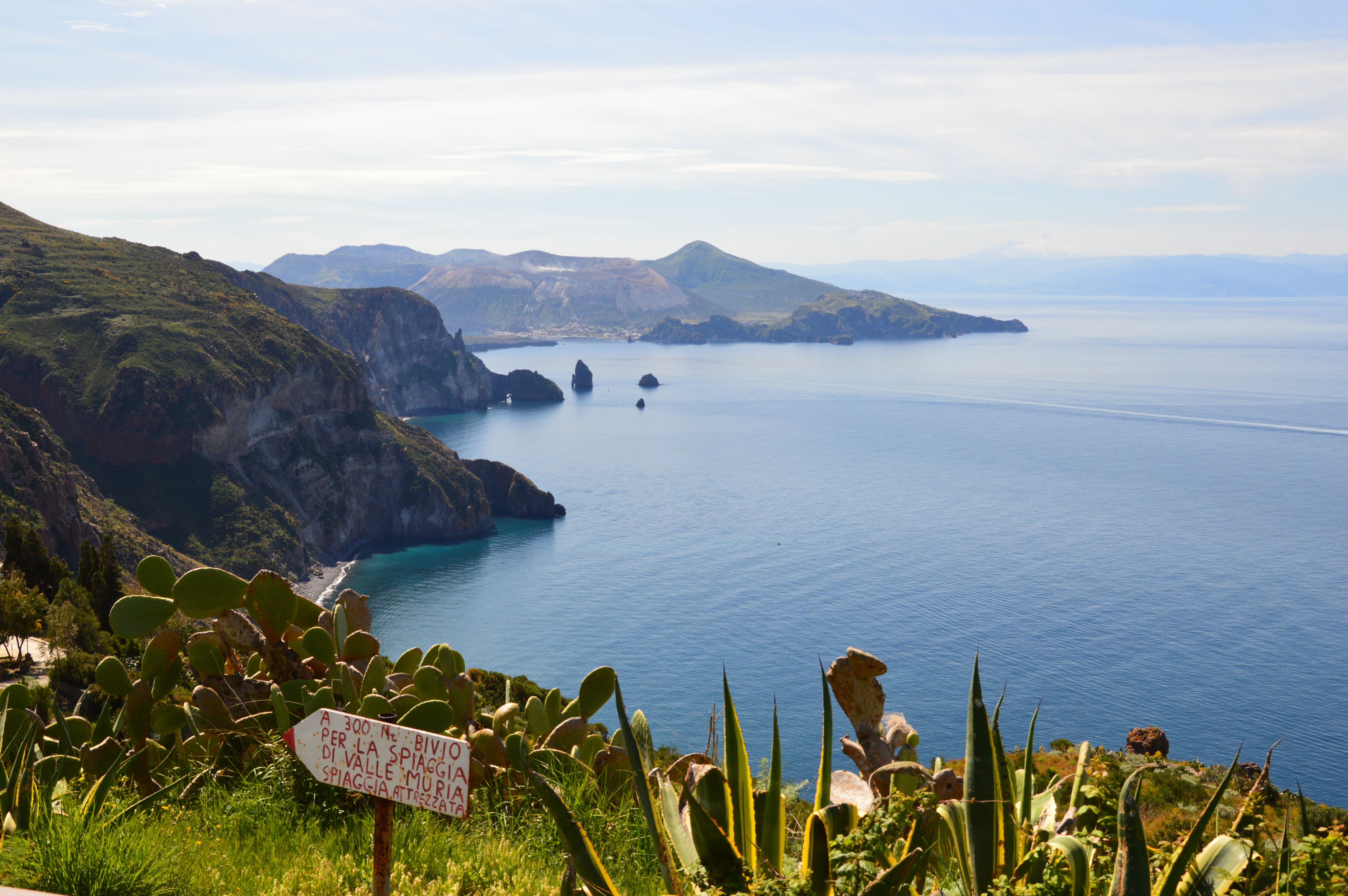 italy, scenics - nature, coast, water, nature, solid, mountains, 5K, daytime, sea, plant, bay, outdoors, mountain range, land, sun, aeolian islands, cloud - sky, HD Wallpaper