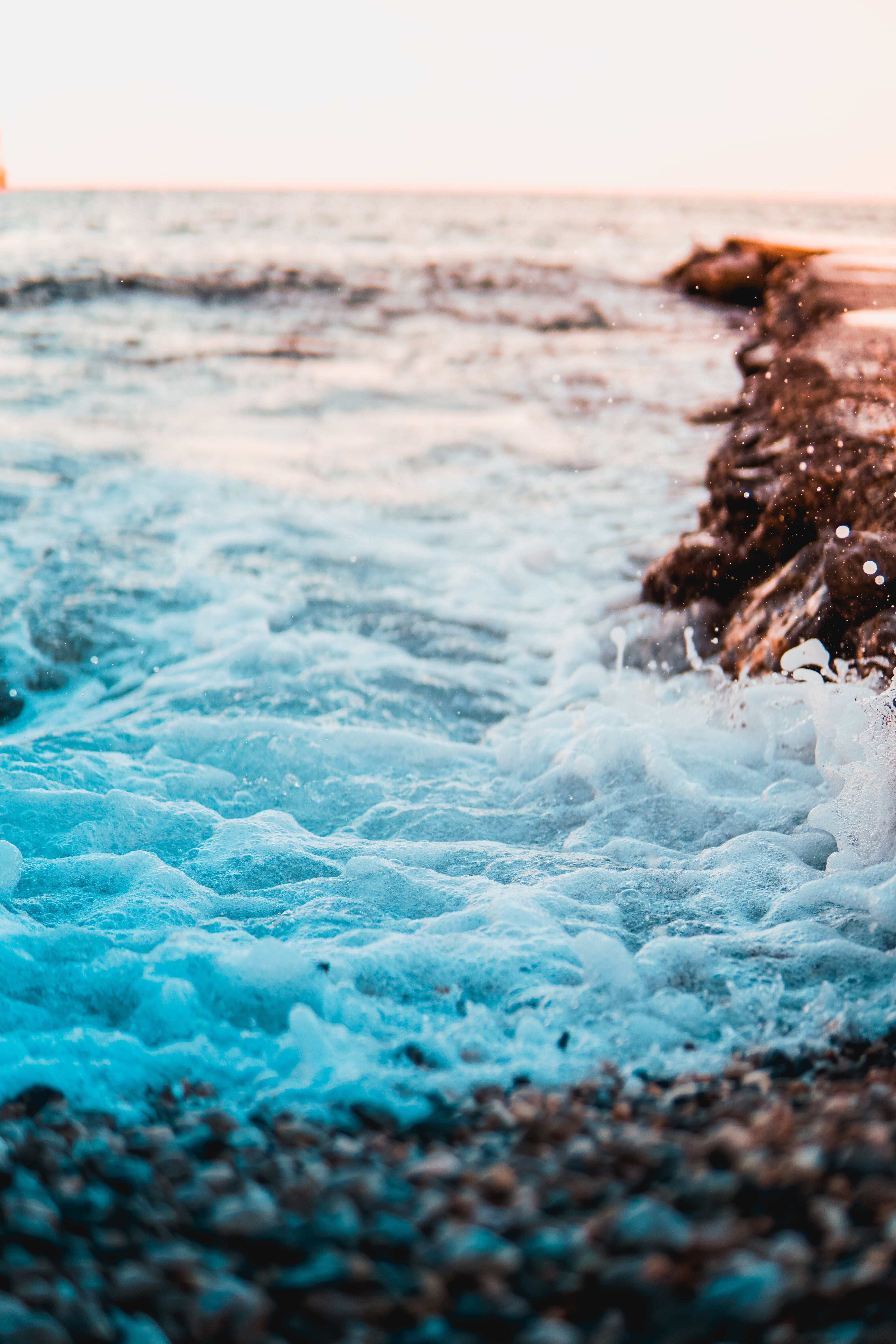 5K, sport, coast, rock, swimming pool, land, no people, Sicily, tranquility, beach, horizon over water, splashes, water, day, horizon, sea, wave, power in nature, Phone HD Wallpaper