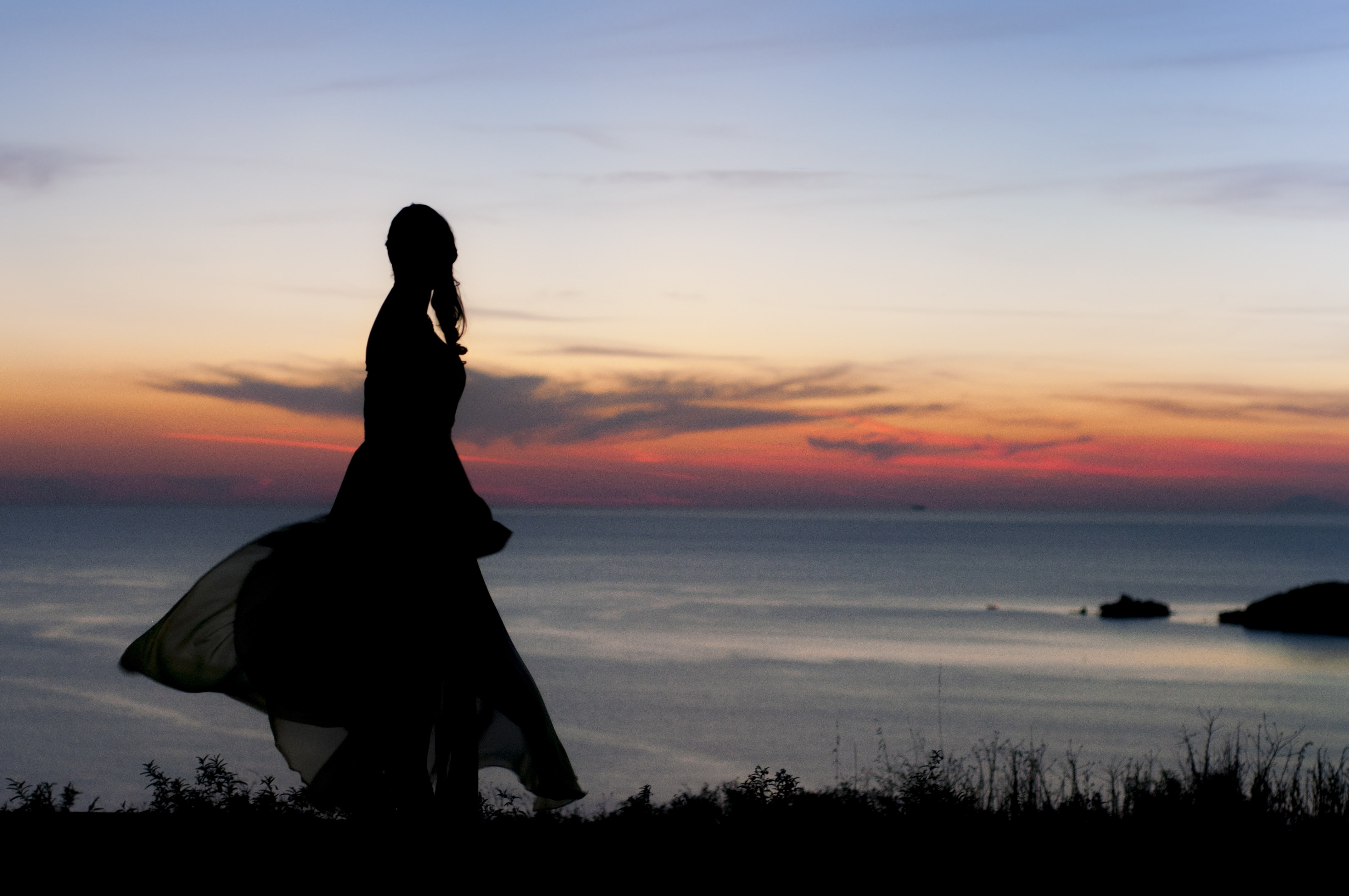 black, sunset, sea, silhouette, Sicily, 4K, milazzo, HD Wallpaper