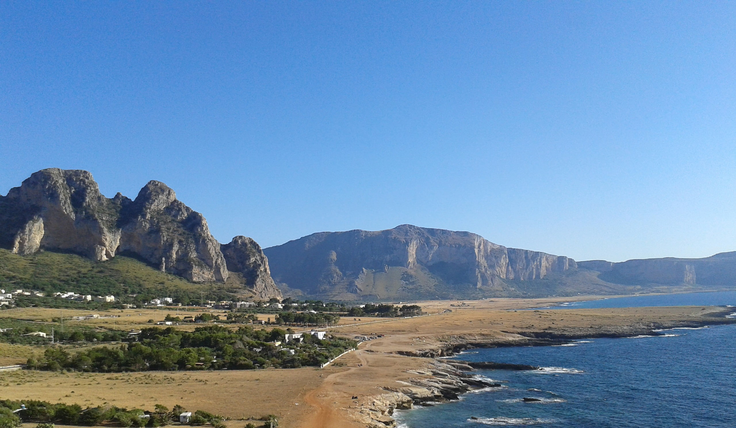 Vista, sky, land, beach, clear sky, water, rock, nature, beauty in nature, scenics - nature, Trapani, copy space, mountain range, San Vito Lo Capo, landscape, HD Wallpaper