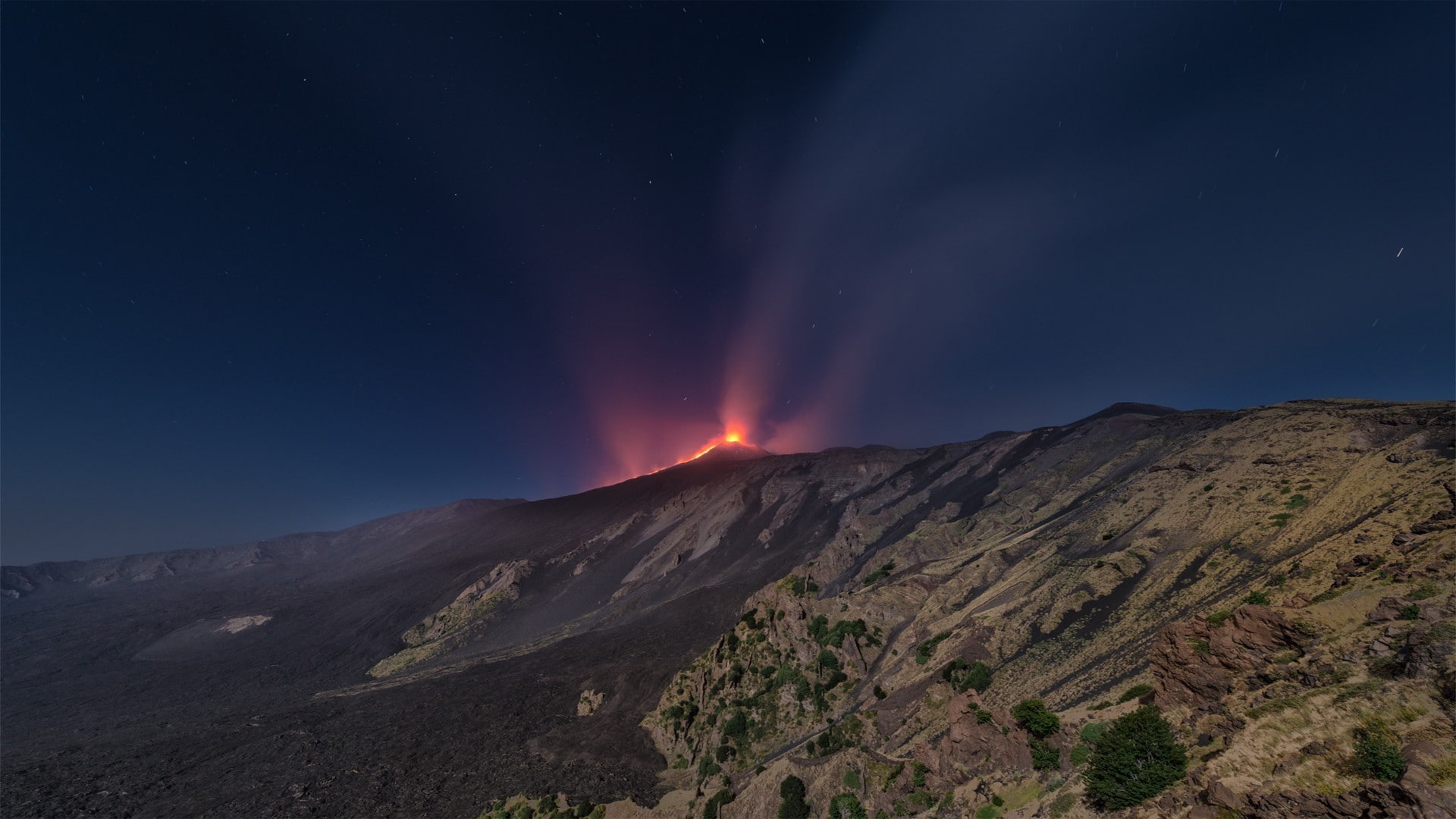 environment, sky, mountain, landscape valle del bove mount etna, land, lava, active volcano, physical geography, geology, volcano, no people, night, power in nature, HD Wallpaper