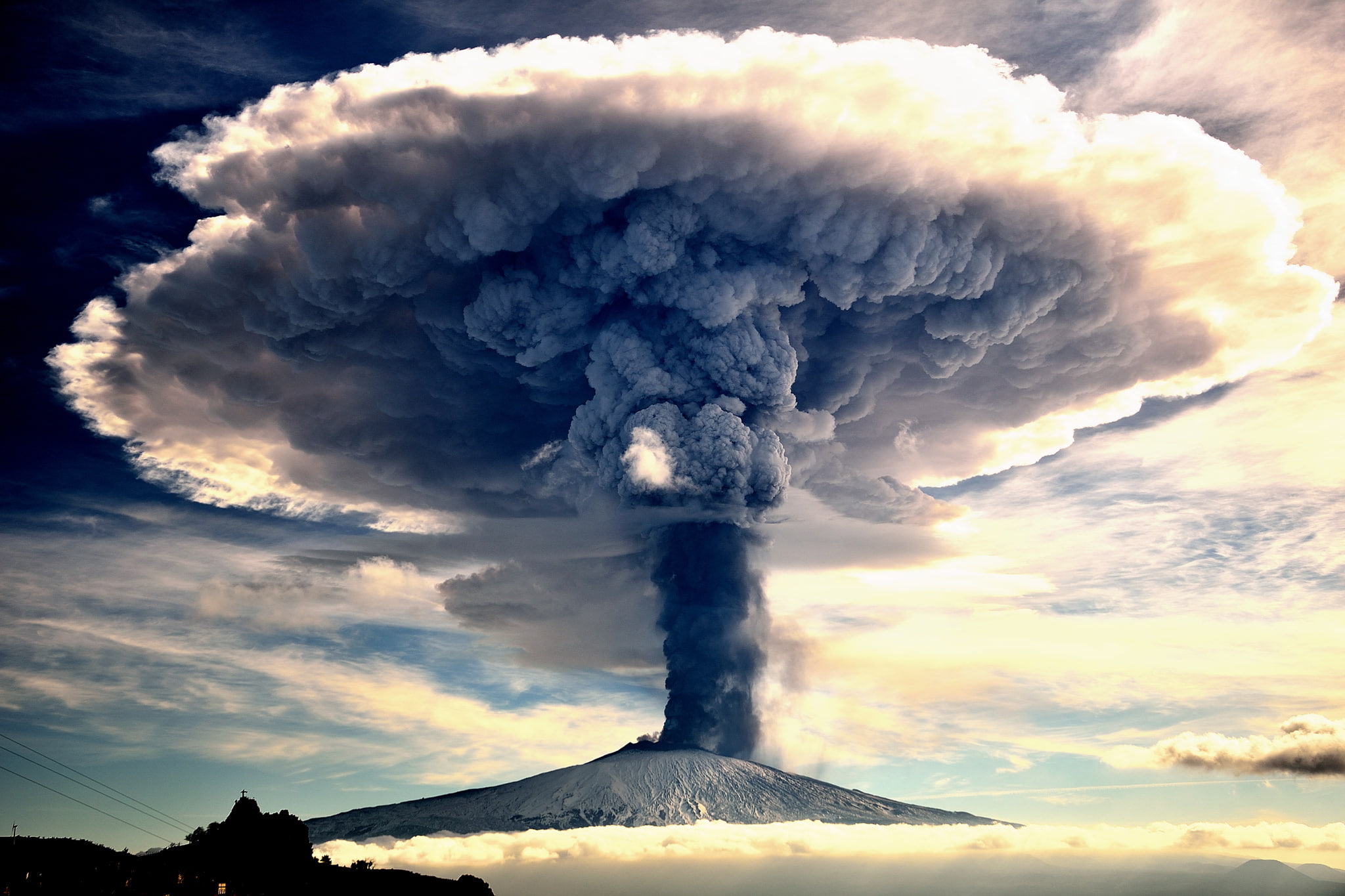 Mushroom Clouds, Etna, clouds, landscape, Mount Etna, eruption, Sicily, 1080P, volcano, Lava, smoke, nature, Italy, HD Wallpaper