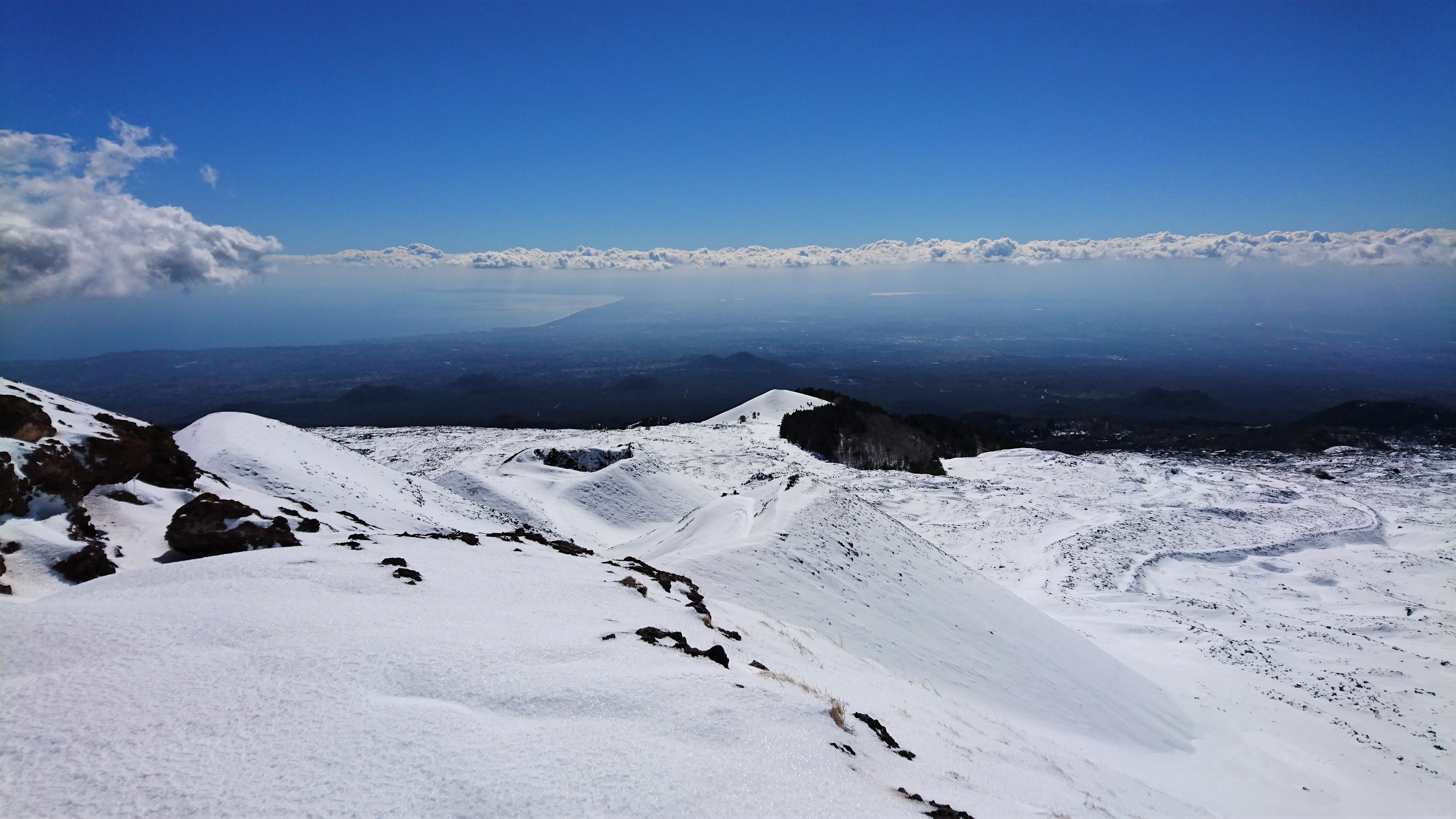 etna, mount, cold temperature, ice, cloud - sky, landscape, scenics - nature, mountain peak, beauty in nature, snowcapped mountain, blue, sicily, italy, HD Wallpaper