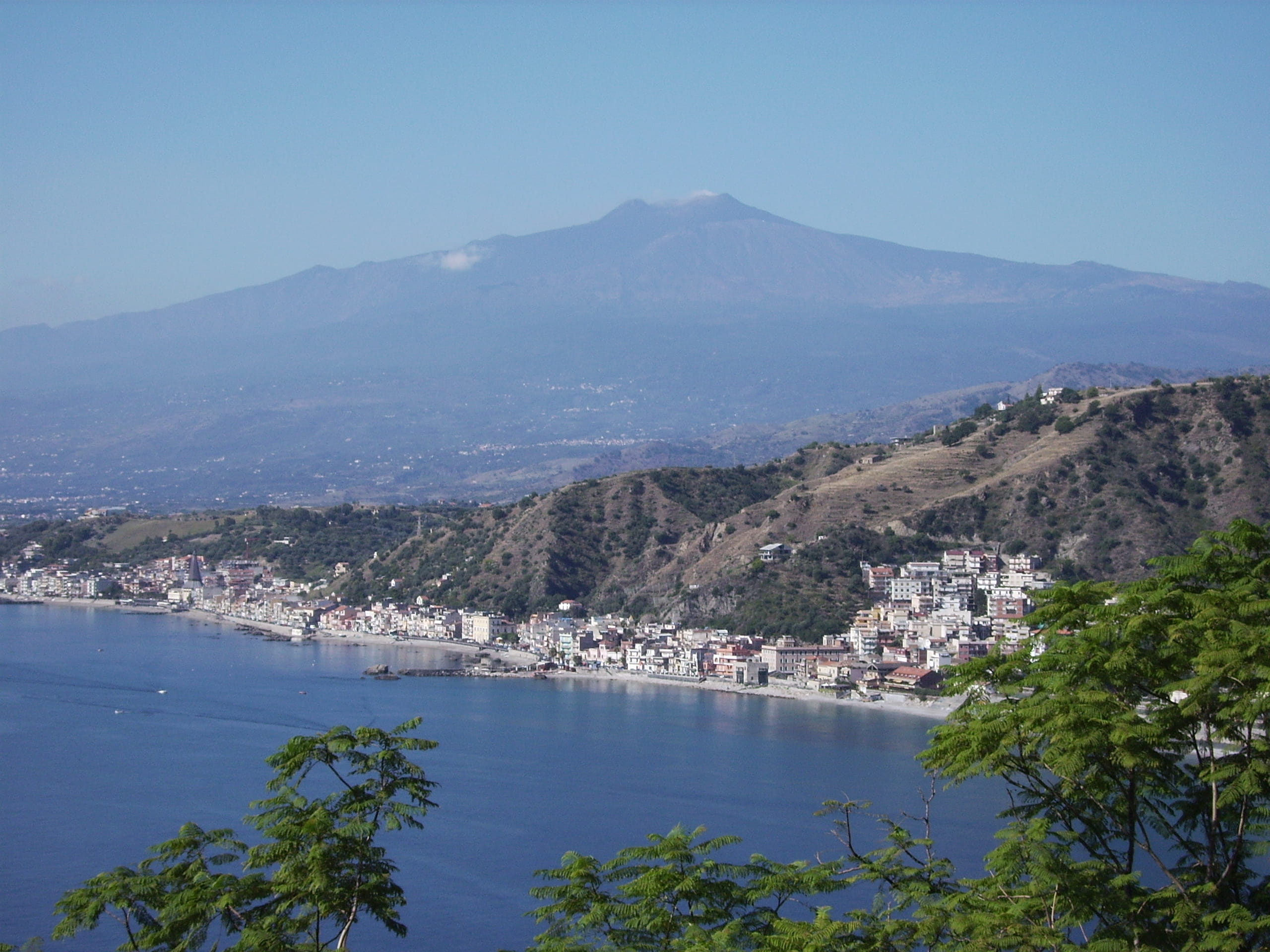 day, sea, water, mountain peak, sicily, travel Locations, land, 2K, scenics - nature, photo, mediterranean Sea, travel destinations, volcano, no people, HD Wallpaper