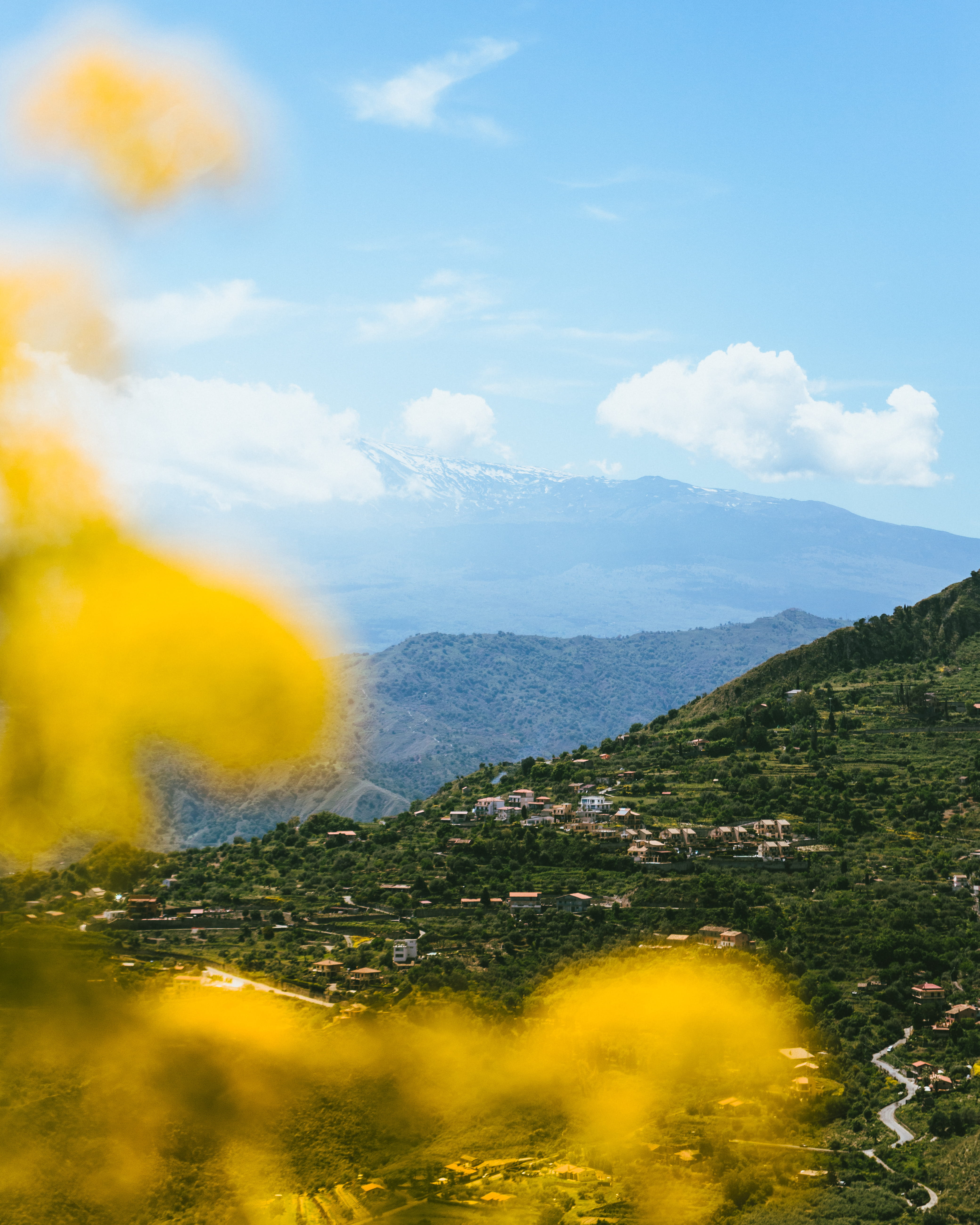 spring, environment, green color, plant, land, mountain range, travel, tree, tranquil scene, weather, countryside, smoke - physical structure, taormina, Phone HD Wallpaper