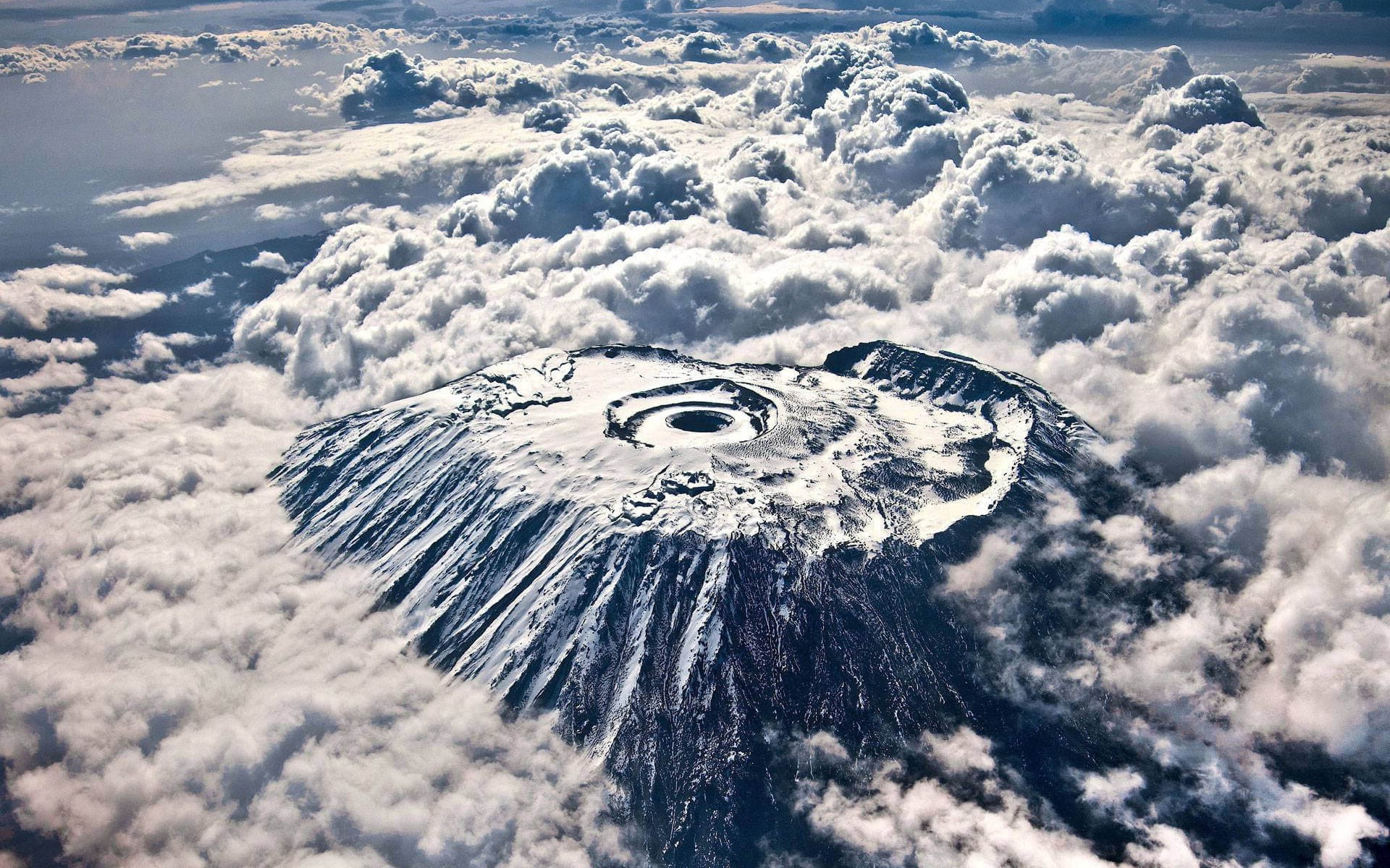 landscape, snow, clouds, no people, winter, Mount Kilimanjaro, tranquil scene, mountain, scenics - nature, above, flying, sky, nature, day, Africa, tranquility, HD Wallpaper
