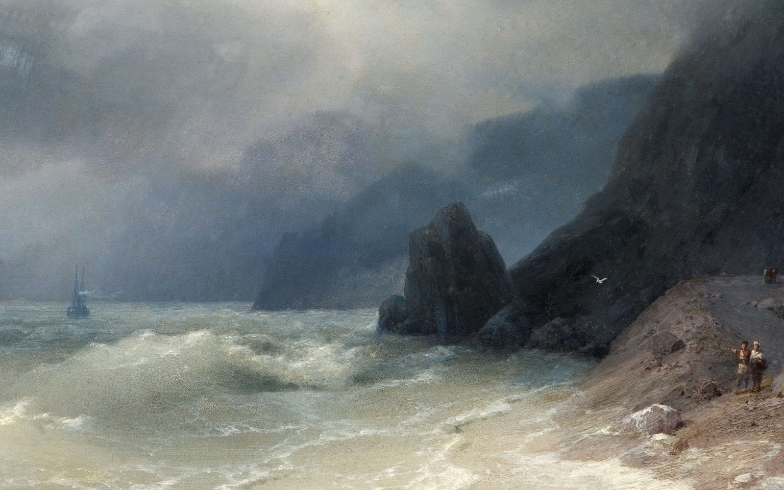 rock, sea, beach, art, aivazovsky, artwork, 720P, classic, ivan, painting, HD Wallpaper