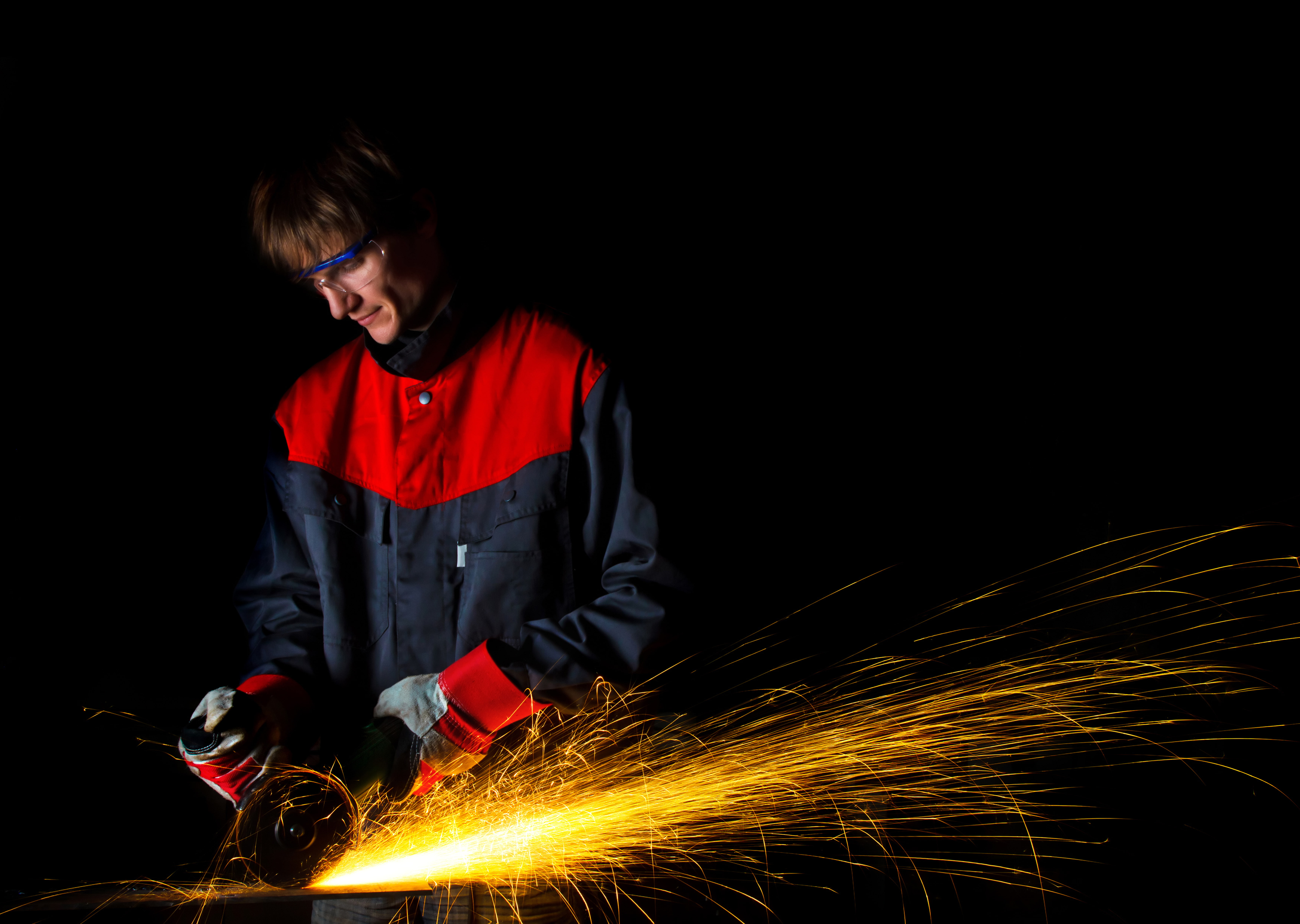 metal, grinder, sparks, metallurgical worker, 5K, HD Wallpaper