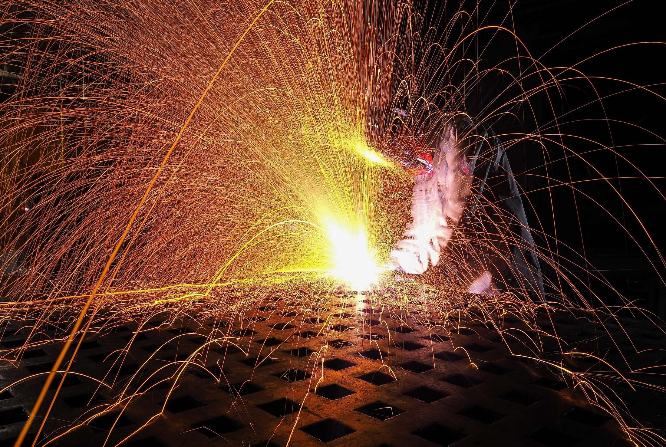 nature, fire - natural phenomenon, worker, heat - temperature, night, firework display, metal, construction, skill, burning, real people, fire, illuminated, HD Wallpaper