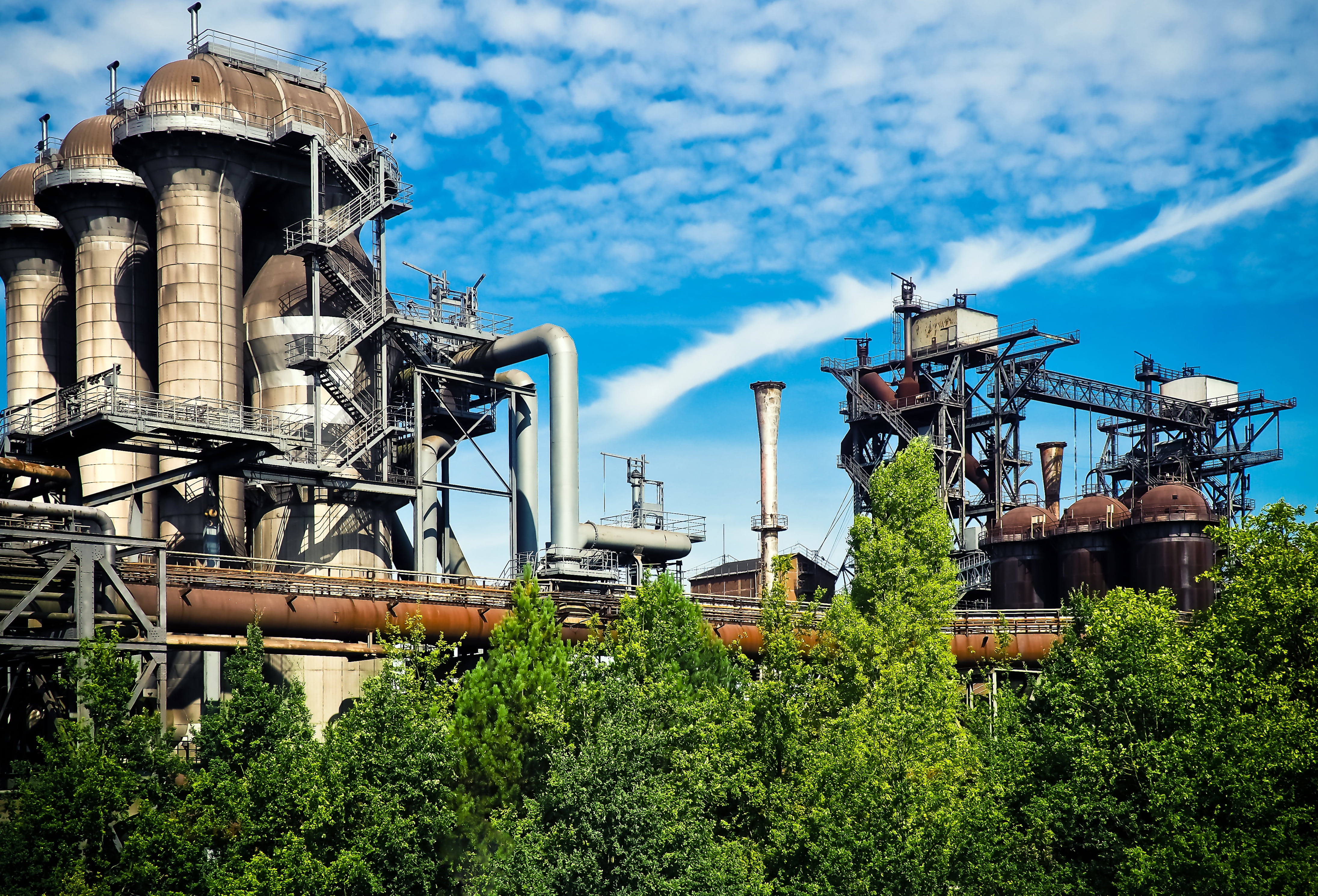steel mill, industrial, old, building, monument, chimney, plant, coal mines, north landscape park, fuel and Power Generation, sunlight, steel production, HD Wallpaper