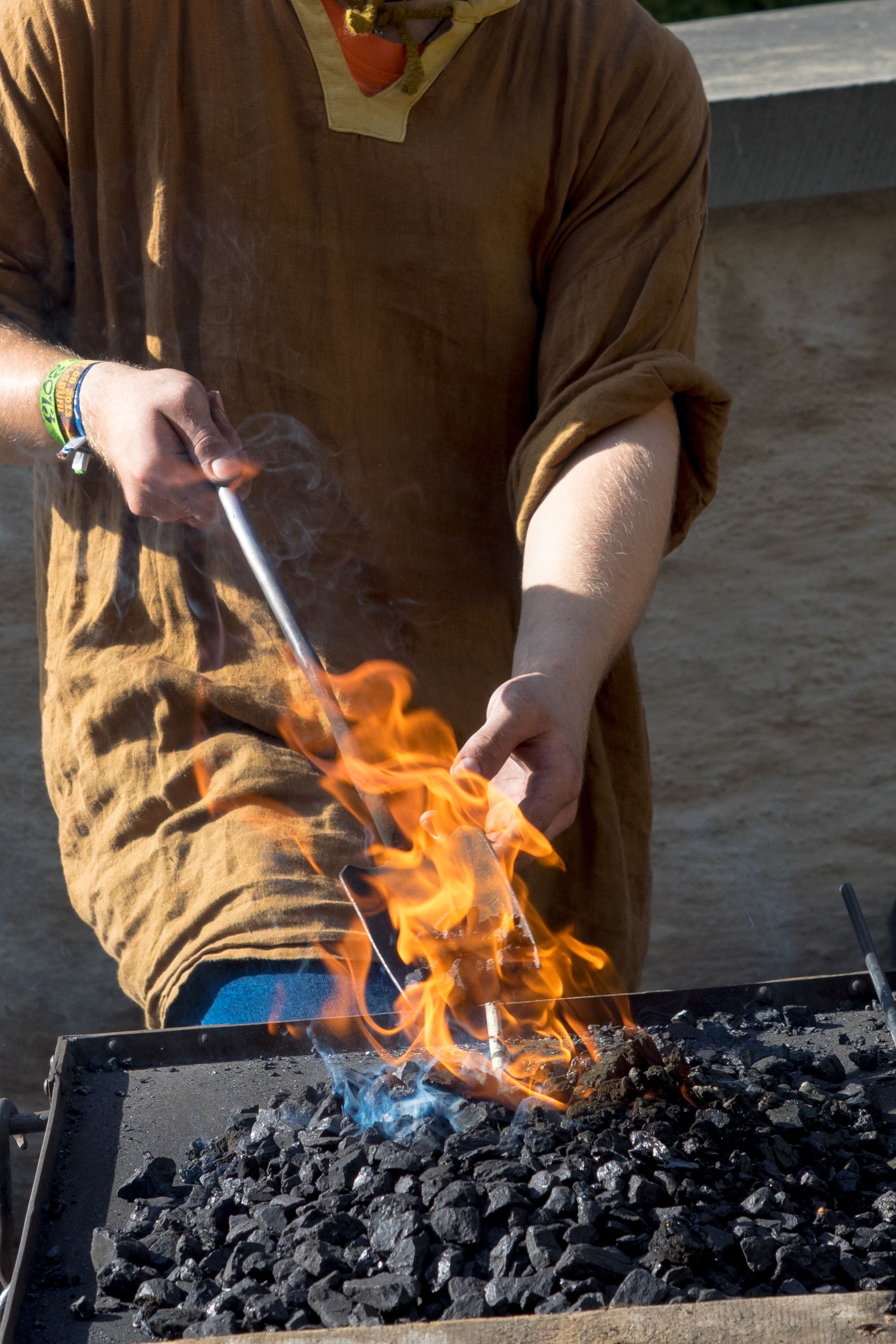 preparing food, anvil, glow, occupation, hammer, smoke - physical structure, art, blacksmith, bending, fire, lifestyles, burned, hot, metal, iron, one person, Phone HD Wallpaper