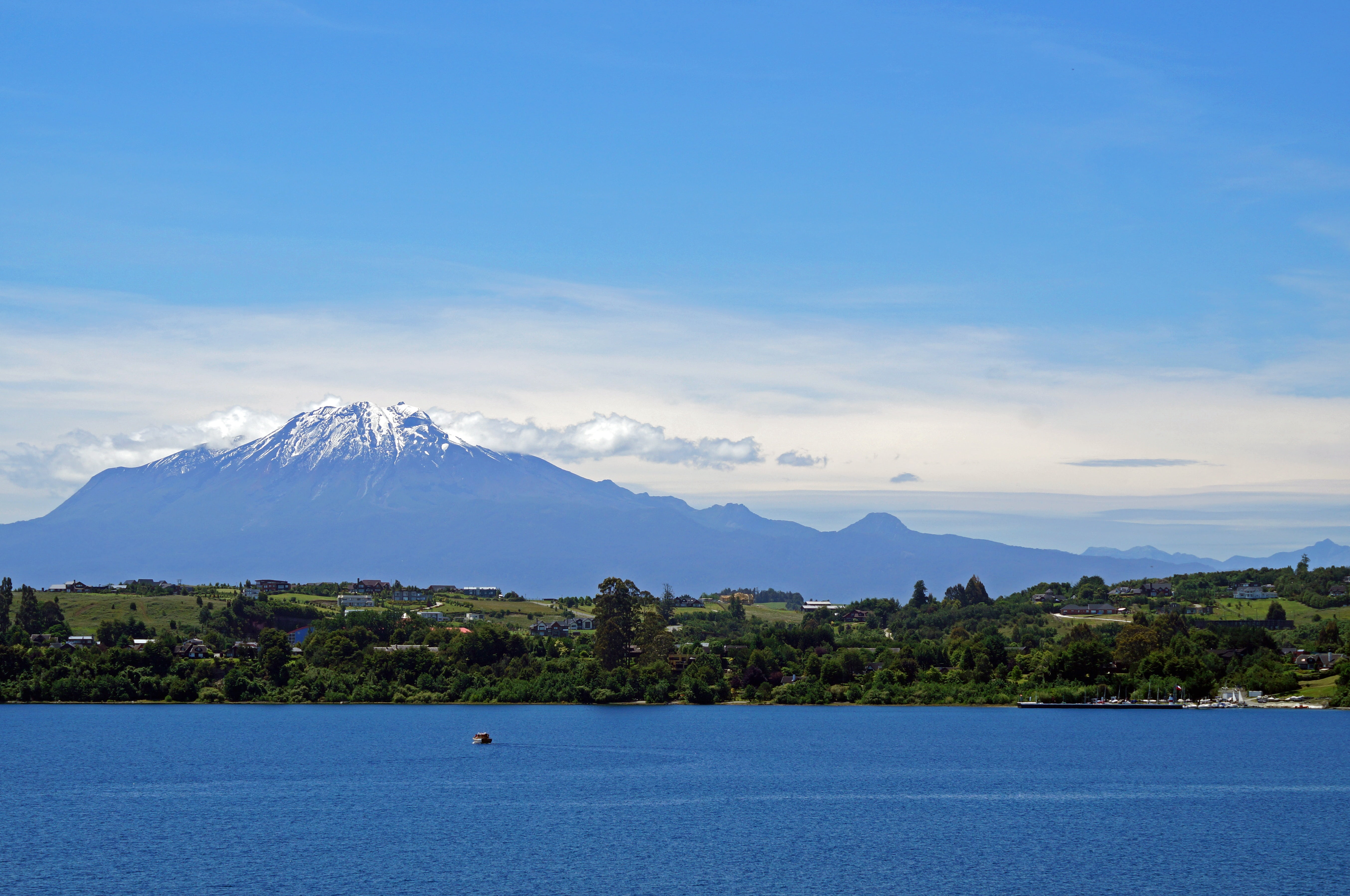 no people, tranquility, scenics - nature, beauty in nature, non-urban scene, sky, blue, travel, mountain peak, 5K, water, cloud - sky, puerto varas, outdoors, HD Wallpaper