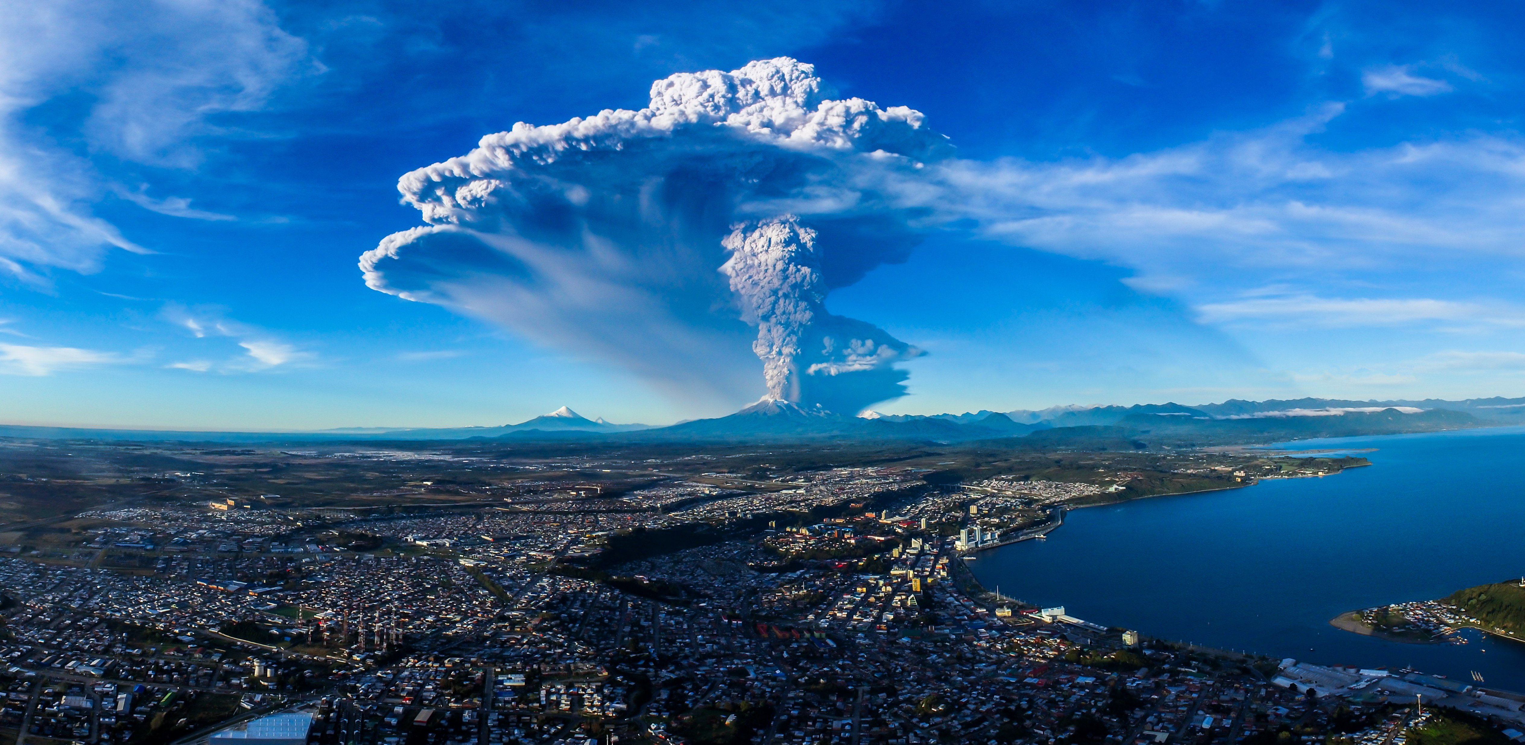 sky, calbuco, 4K, cities, smoke, volcano, chile, nature, HD Wallpaper