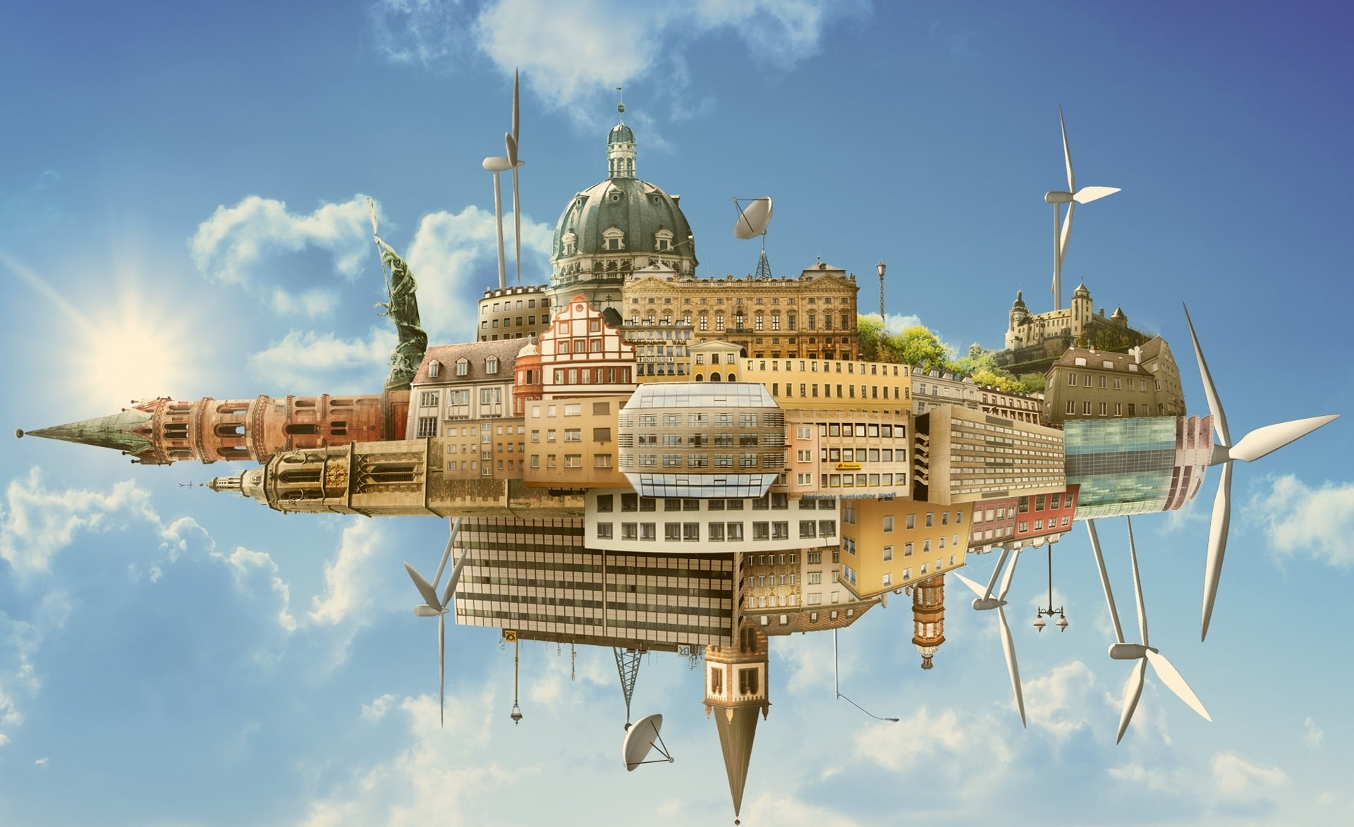 travel, fantasy city, digital composite, illustration, travel destinations, Buildings, brown, nature, building, creative design, no people, religion, building exterior, HD Wallpaper