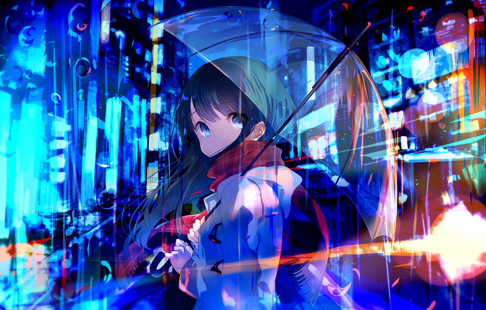 neon, 720P, Anime Girls, umbrella, HD Wallpaper