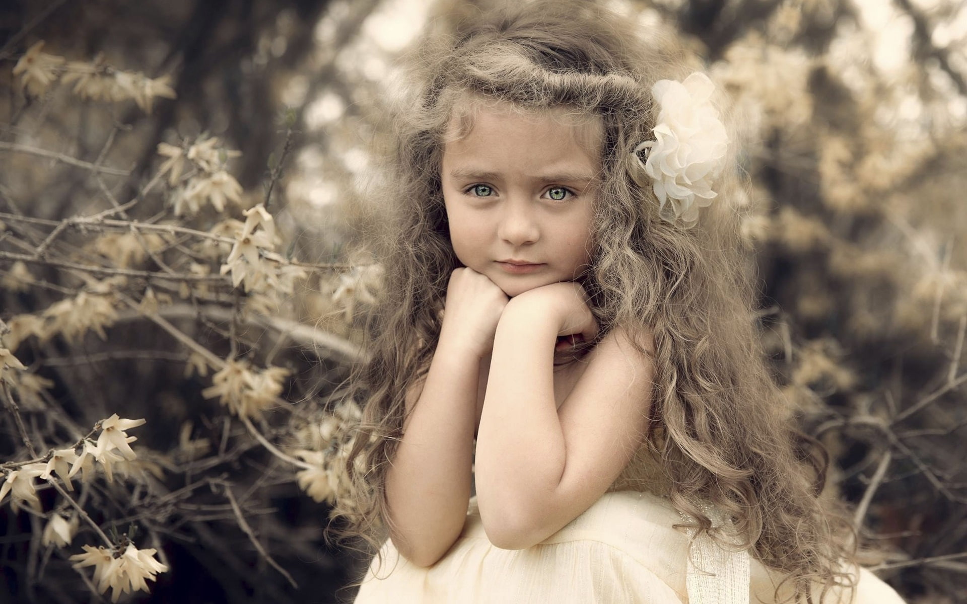 Cute, Curls, Flower, Girl, Portrait, 1080P, Beautiful, HD Wallpaper