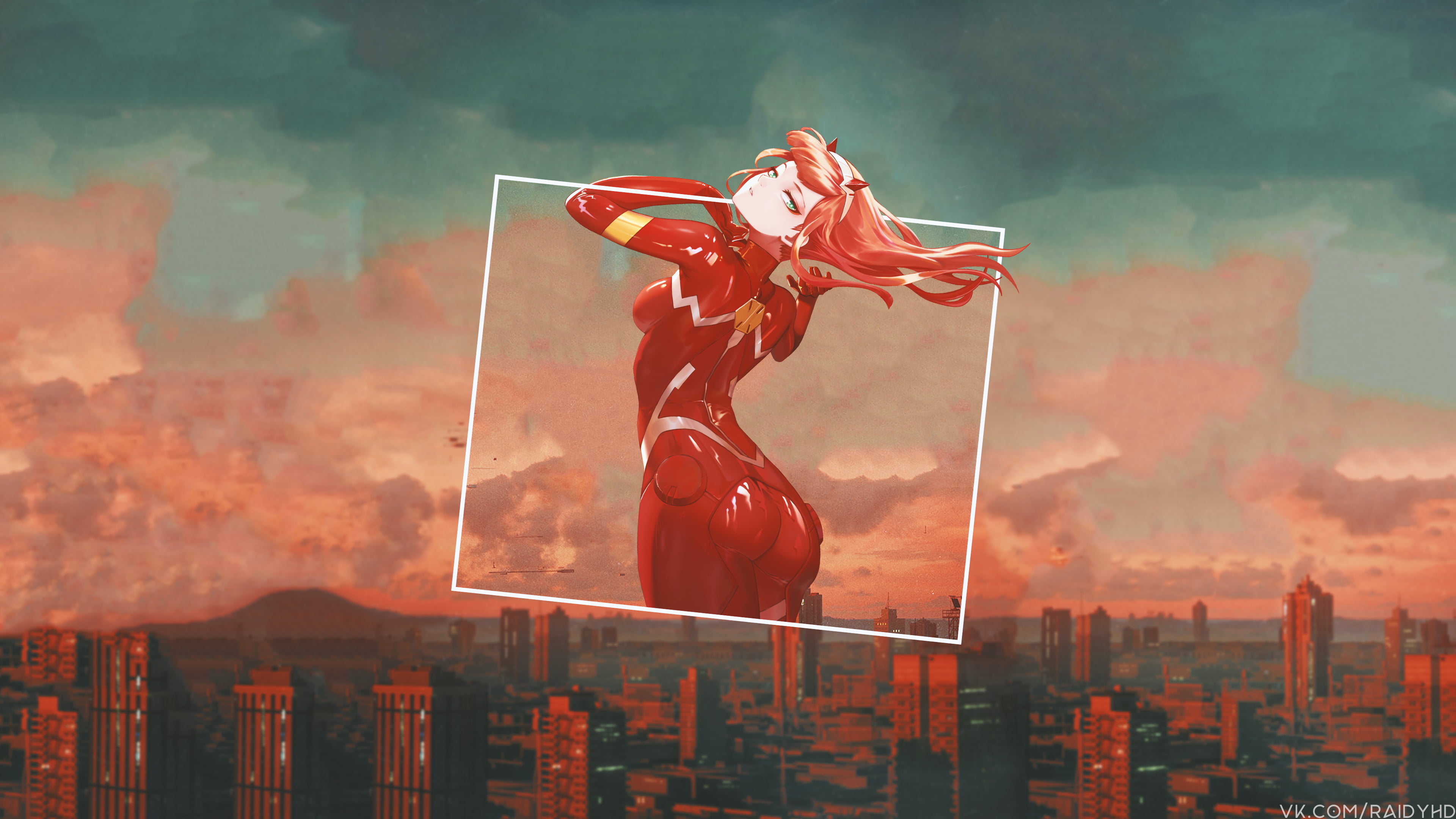 anime girls, 4K, picture-in-picture, Zero Two (Darling in the FranXX), anime, Code:002 (ZeroTwo), HD Wallpaper