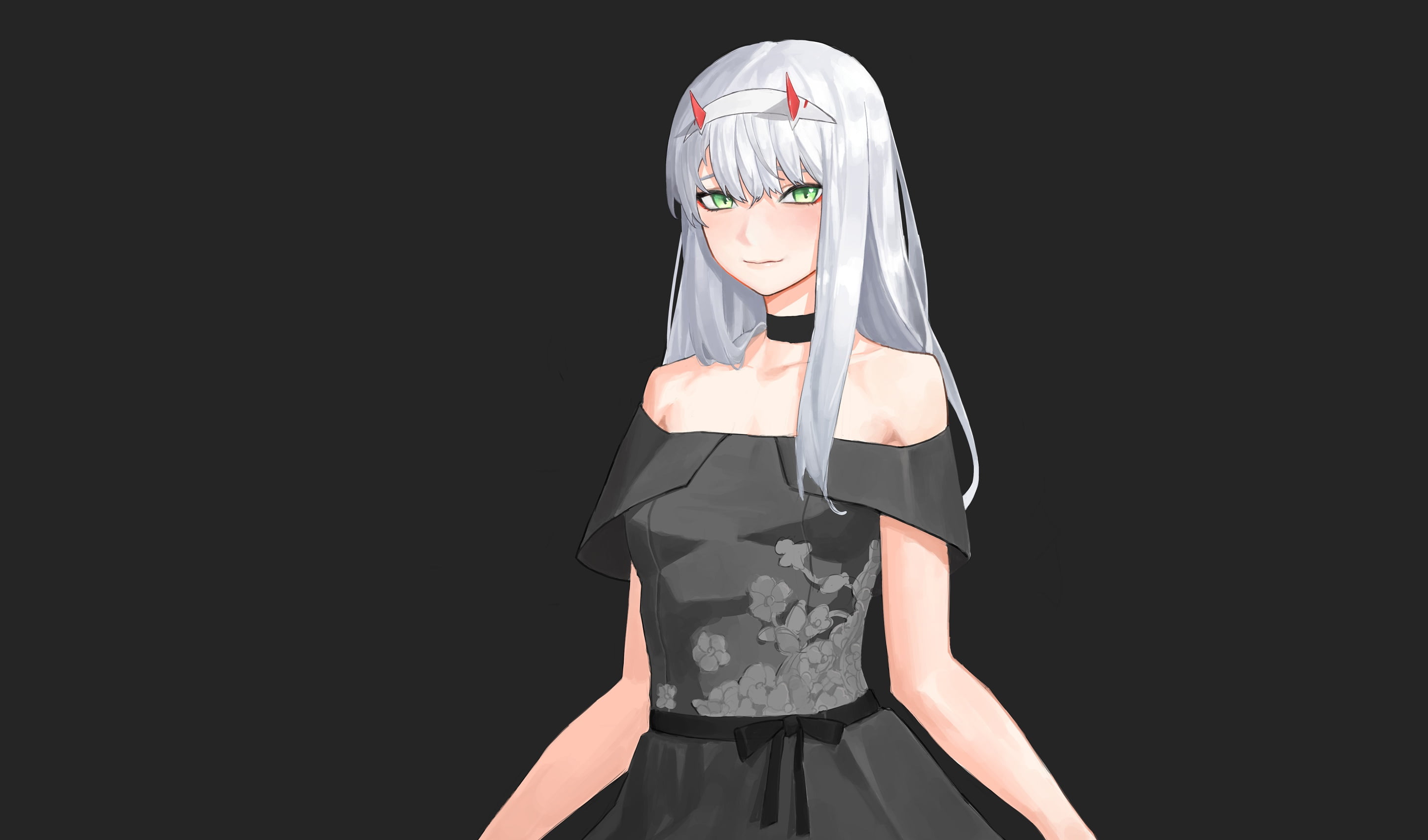 2K, white hair, long hair, Zero Two (Darling in the FranXX), Darling in the FranXX, Code:002, black dress, HD Wallpaper