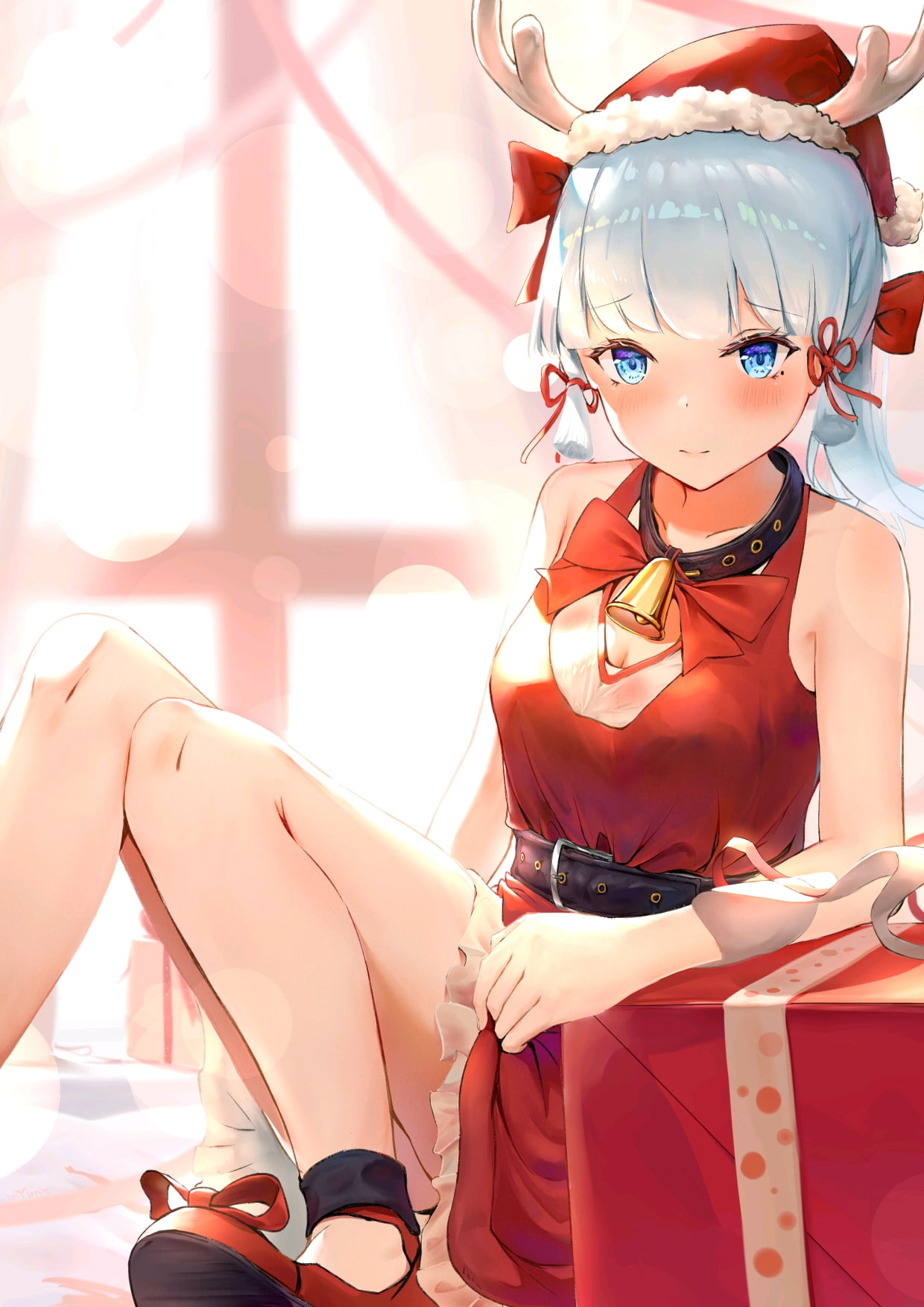 christmas clothes, Kamisato Ayaka(Genshin Impact), 720P, anime girls, Genshin Impact, Kamisato ayaka, Phone HD Wallpaper