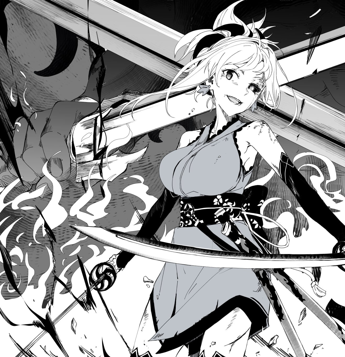 monochrome, Fate/Grand Order, Miyamoto Musashi (fate/grand order), anime, 720P, echigo, anime girls, Phone HD Wallpaper