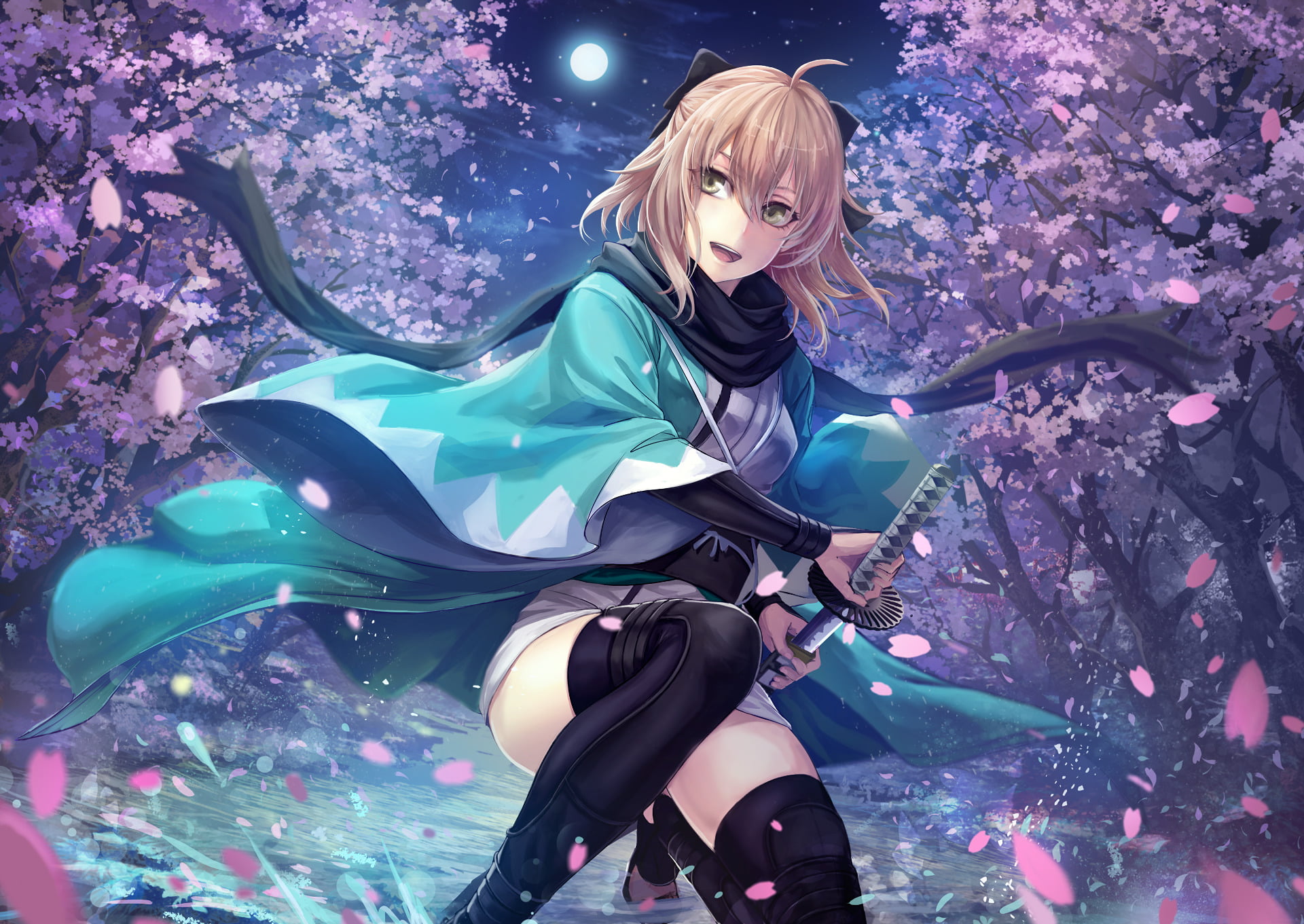 Fate/Grand Order, flower, women, blond hair, real people, one person, Sakura Saber, lifestyles, looking at camera, outdoors, nature, flowering plant, hairstyle, HD Wallpaper