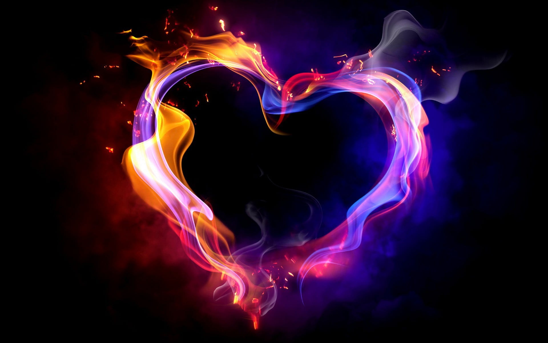 illuminated, 1080P, flowing, heart, close-up, black background, smoke - physical structure, abstract, creativity, glowing, indoors, purple, swirl, nature, HD Wallpaper