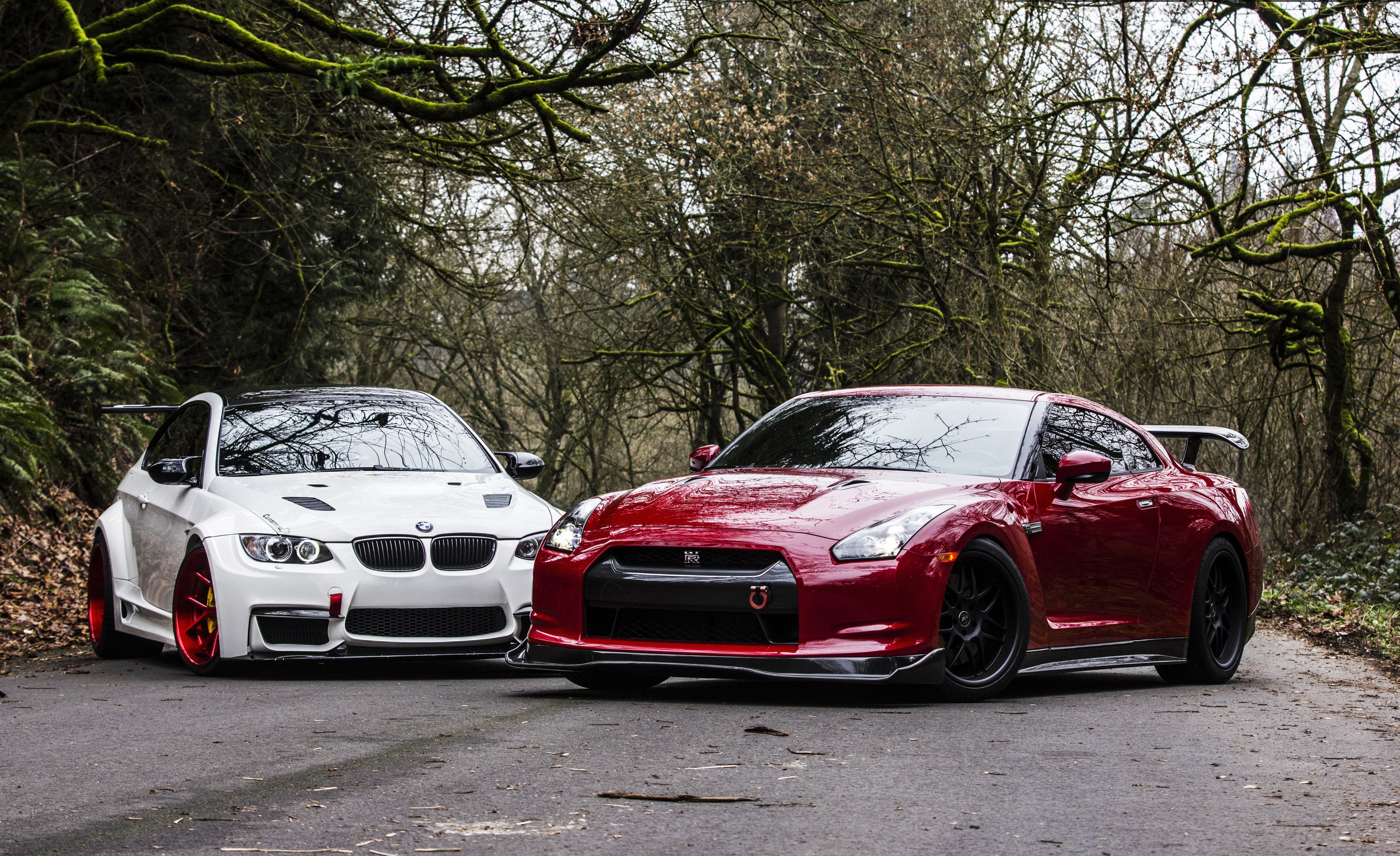 car, Nissan GTR, BMW M3 E90, BMW, lazy, 5K, HD Wallpaper