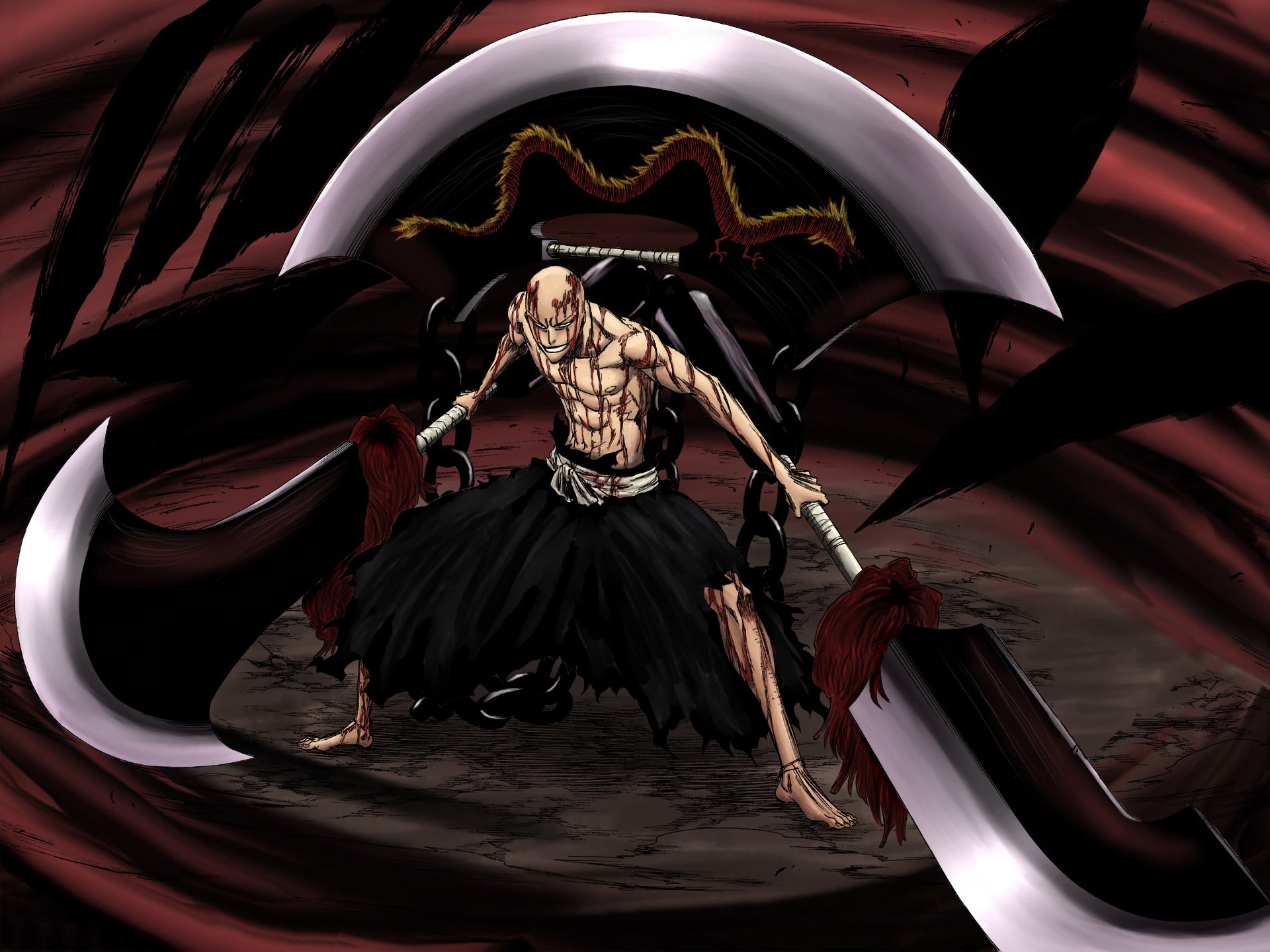 1080P, Bleach, illustration, Ikkaku Madarame, madarami, ikaku, Bankai, HD Wallpaper