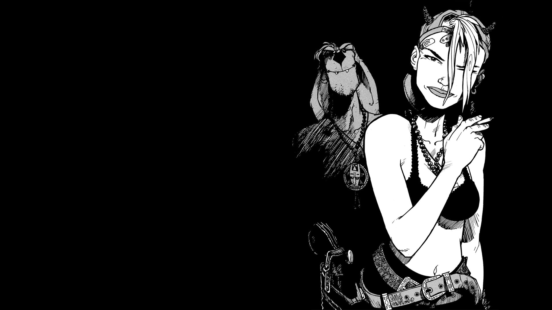 girl, cartoon/comic, hd, 1080P, tank, smoking, black, bw, HD Wallpaper