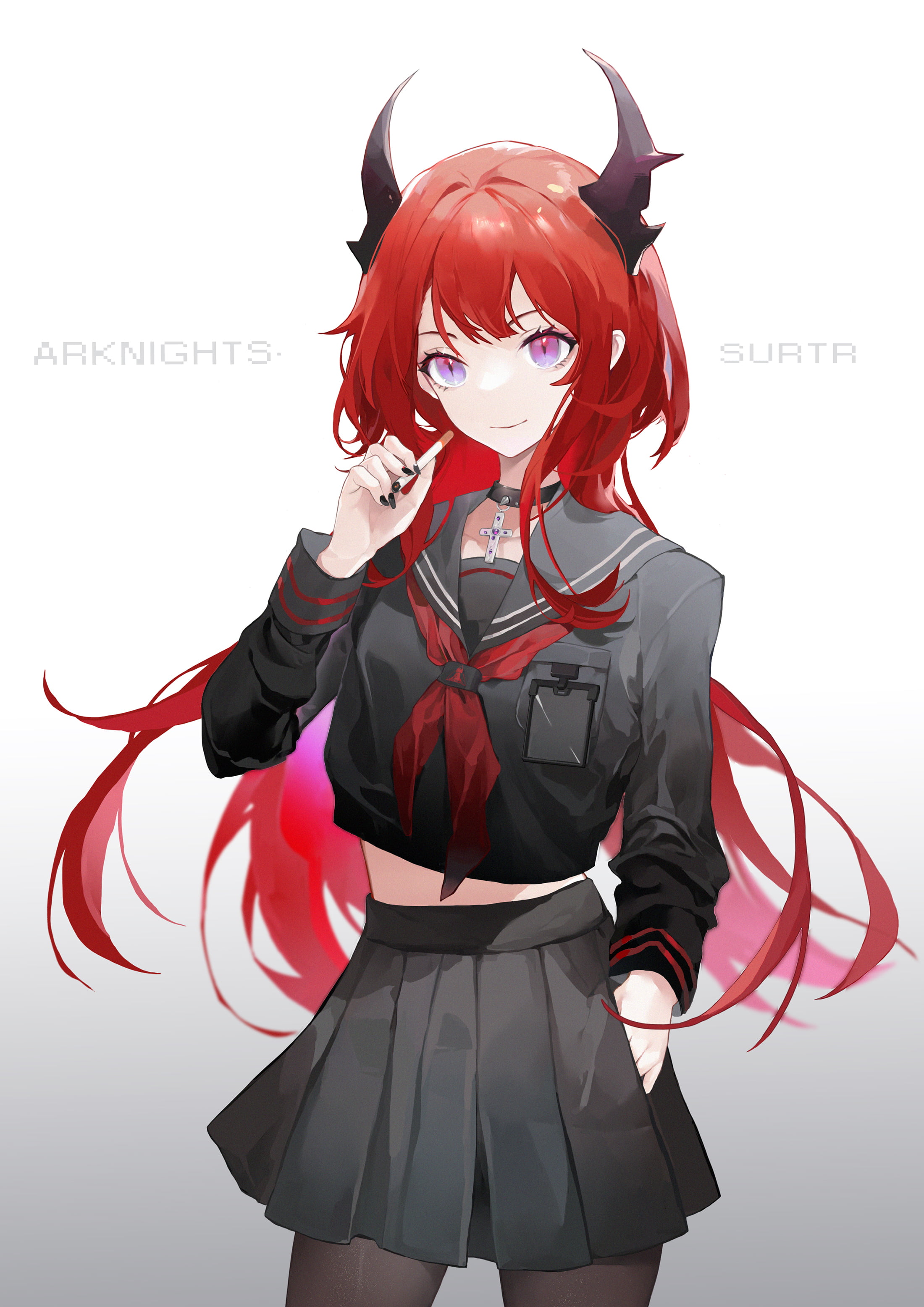 horns, anime, Bowco, 2K, anime girls, redhead, Surtr (Arknights), Arknights, Phone HD Wallpaper