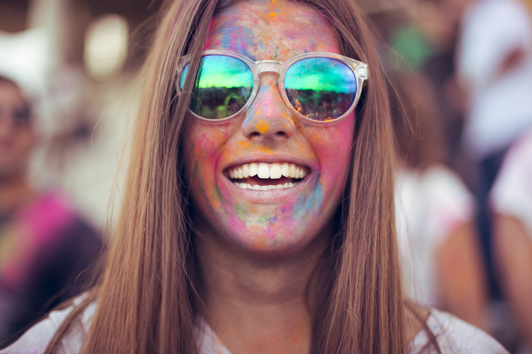close-up, teeth, lifestyles, festival, young adult, toothy smile, open mouth, focus on foreground, young women, holi festival , portrait, powder, Holi, HD Wallpaper