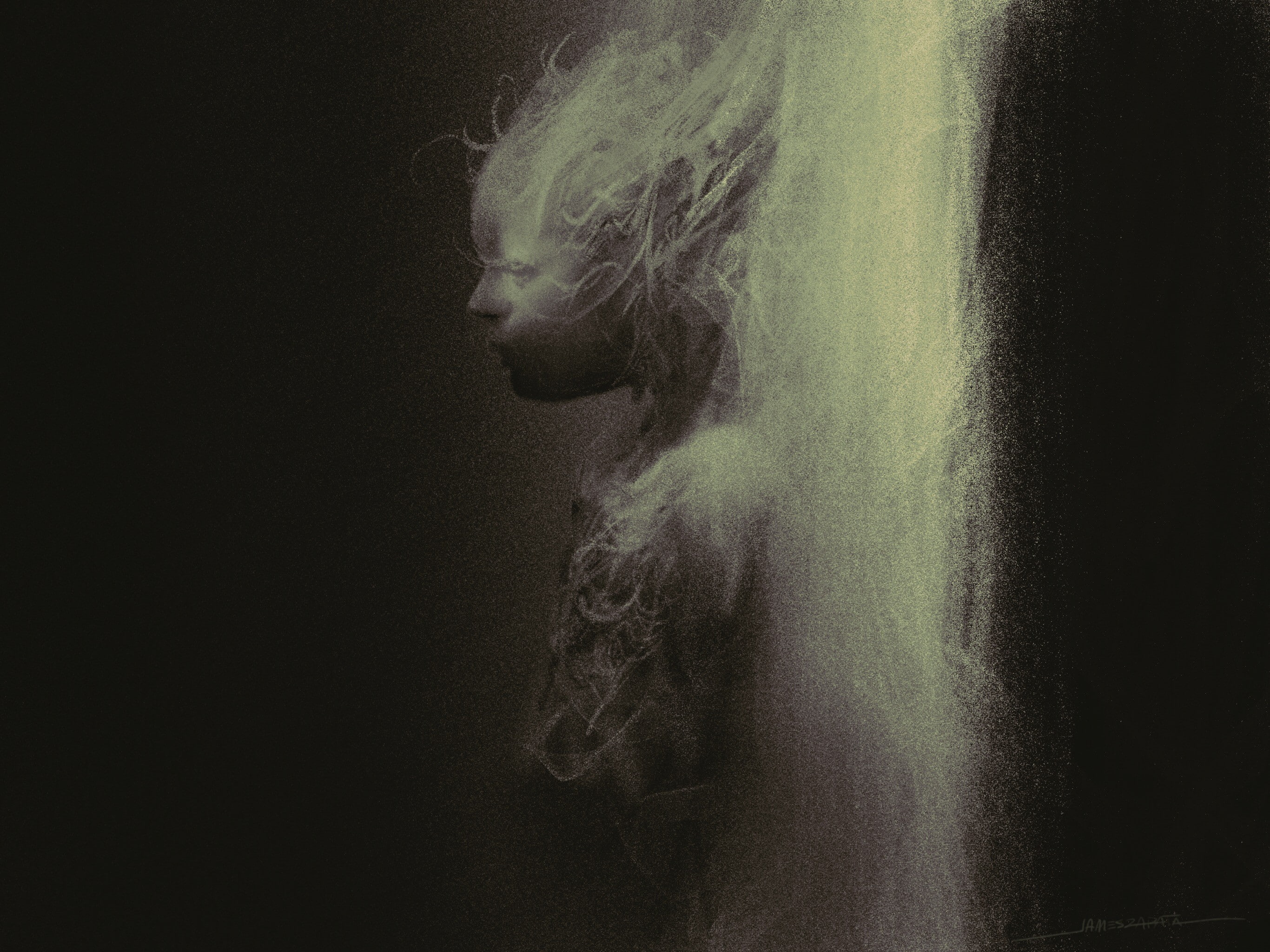 human hair, adult, 2K, motion, portrait, Profil-Hintergrund, black background, talcum powder, side view, studio shot, hairstyle, sketches, digital composite, HD Wallpaper