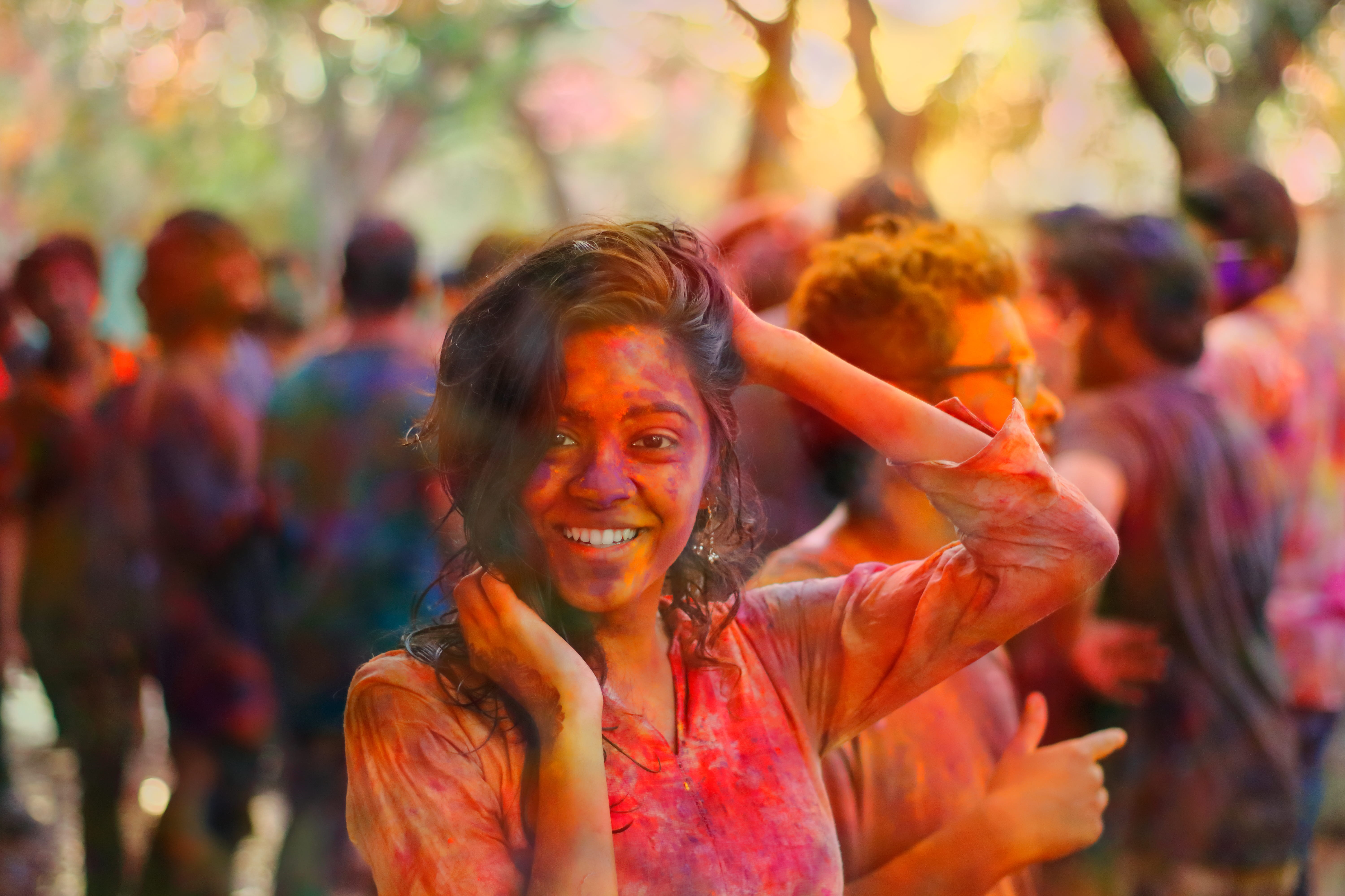 women, leisure activity, Colors, holding, day, hair, celebration, adult, incidental people, female, indian Culture, 5K, head, traditional festival, dancing, HD Wallpaper