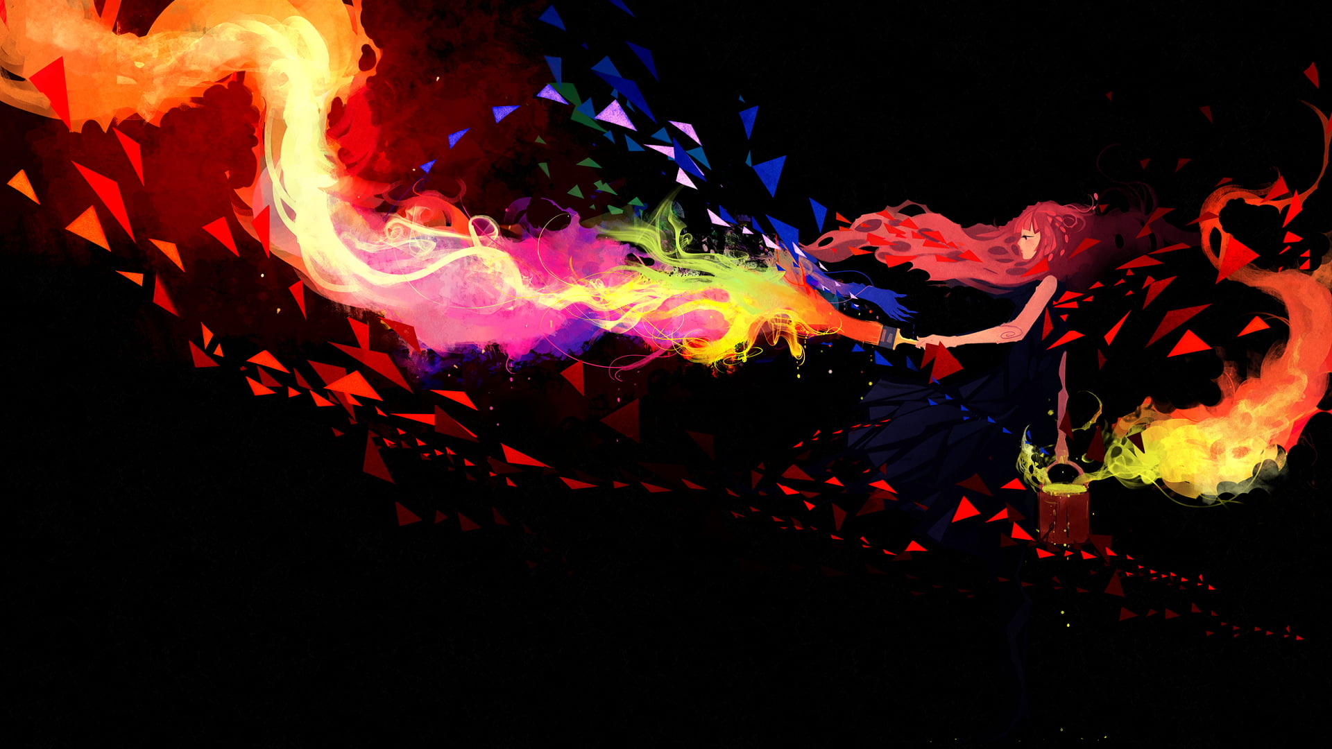 fire - natural phenomenon, splashing, orange color, pattern, changing form, 1080P, no people, haired, girl, bonfire, Nano Mortis, glowing, burning, anime, HD Wallpaper