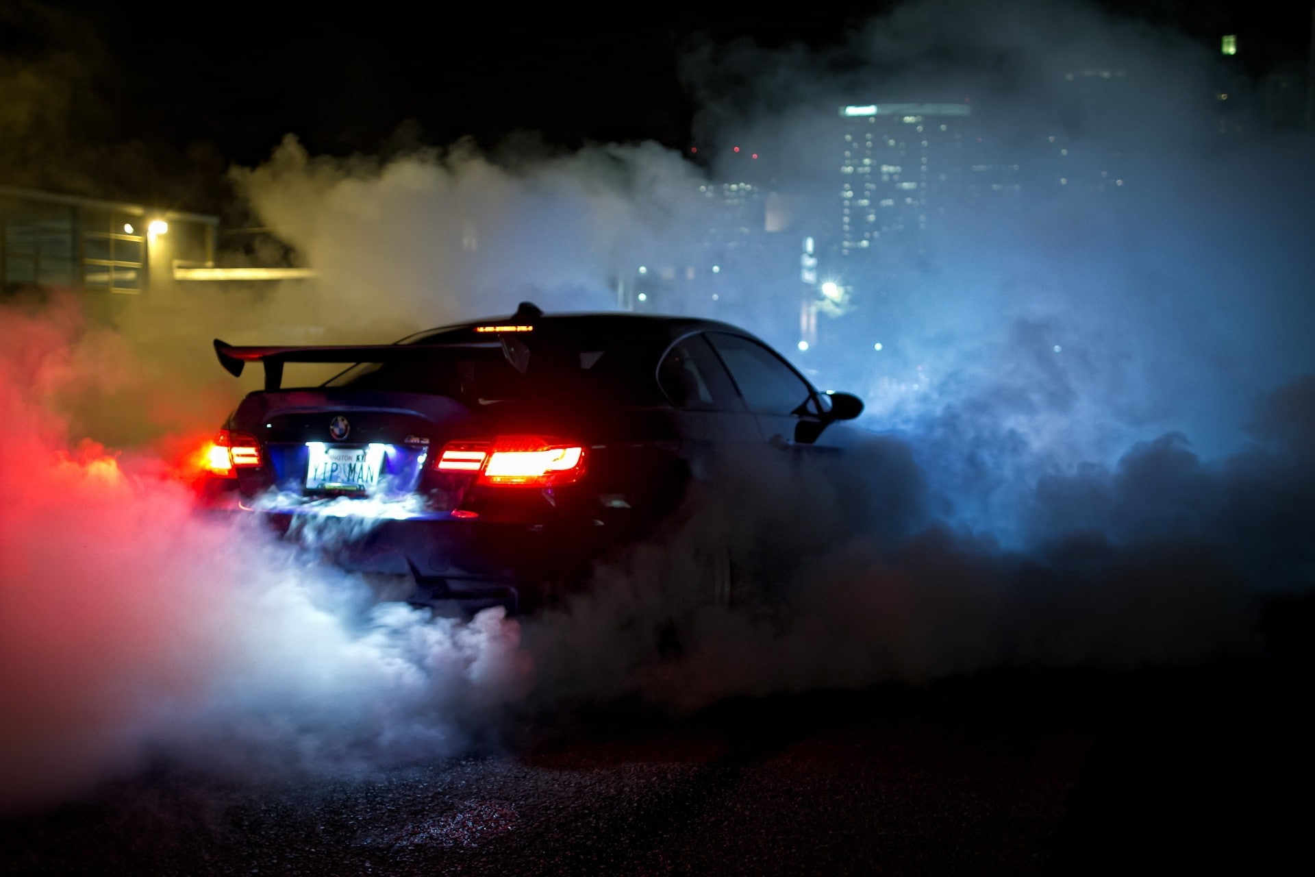 BMW E92 M3, bmw, 1080P, car, Burnout, night, HD Wallpaper