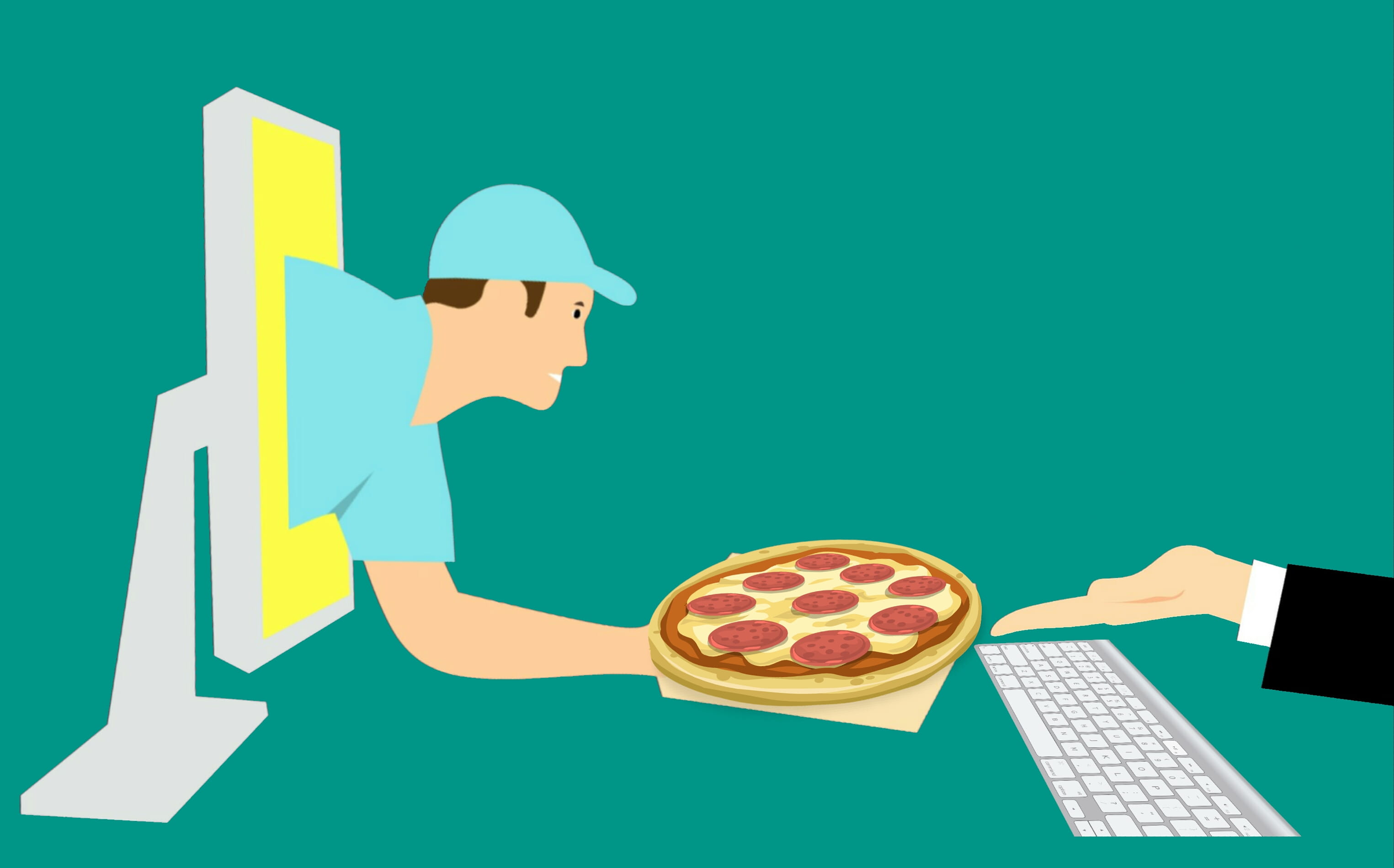 indoors, internet, order, receiving, fast food, men, order food online, service, business person, communication, wireless technology, technology, 2K, ecommerce, HD Wallpaper