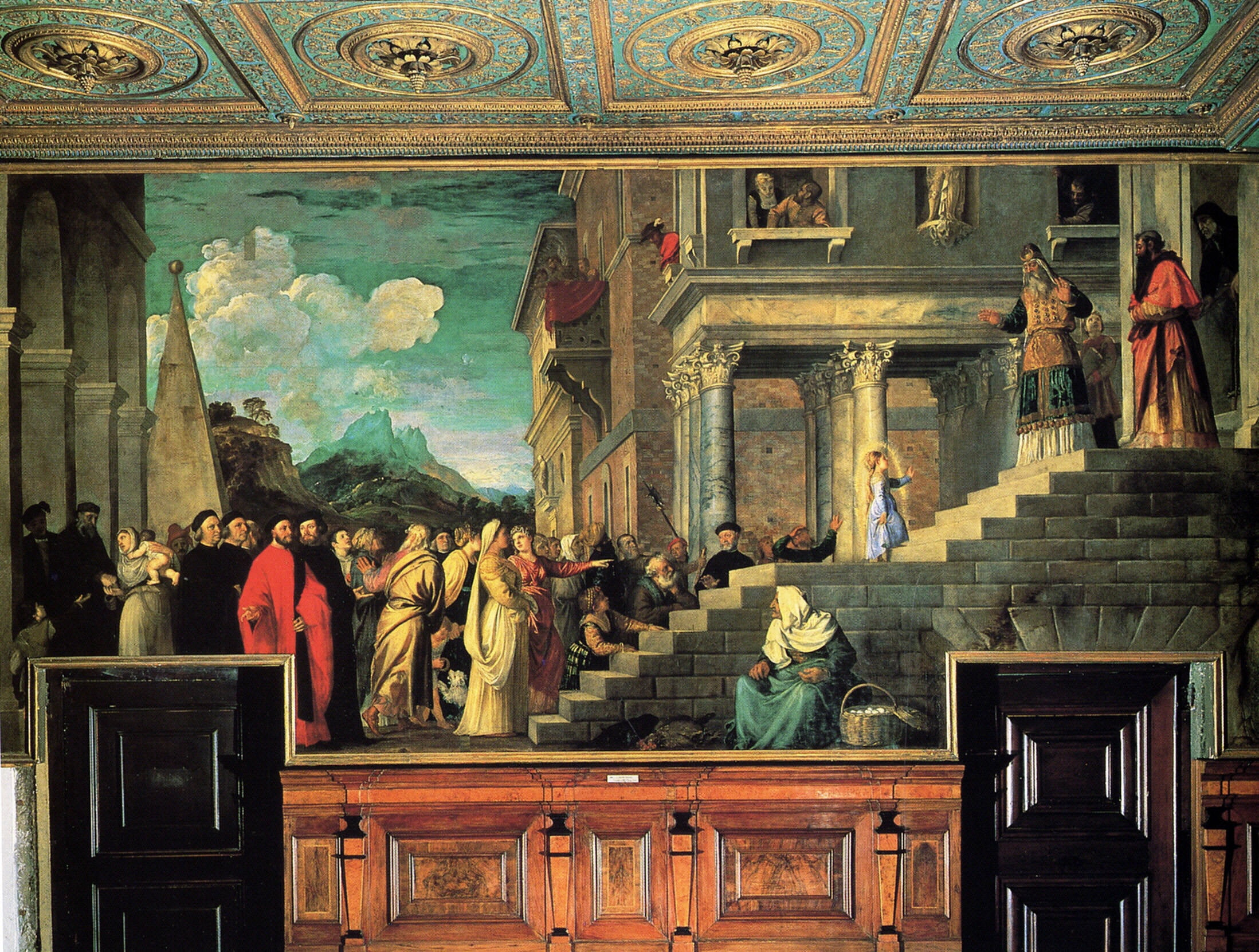between 1534 and 1538, The introduction of the virgin Mary into the temple, 1080P, Titian Vecellio, HD Wallpaper
