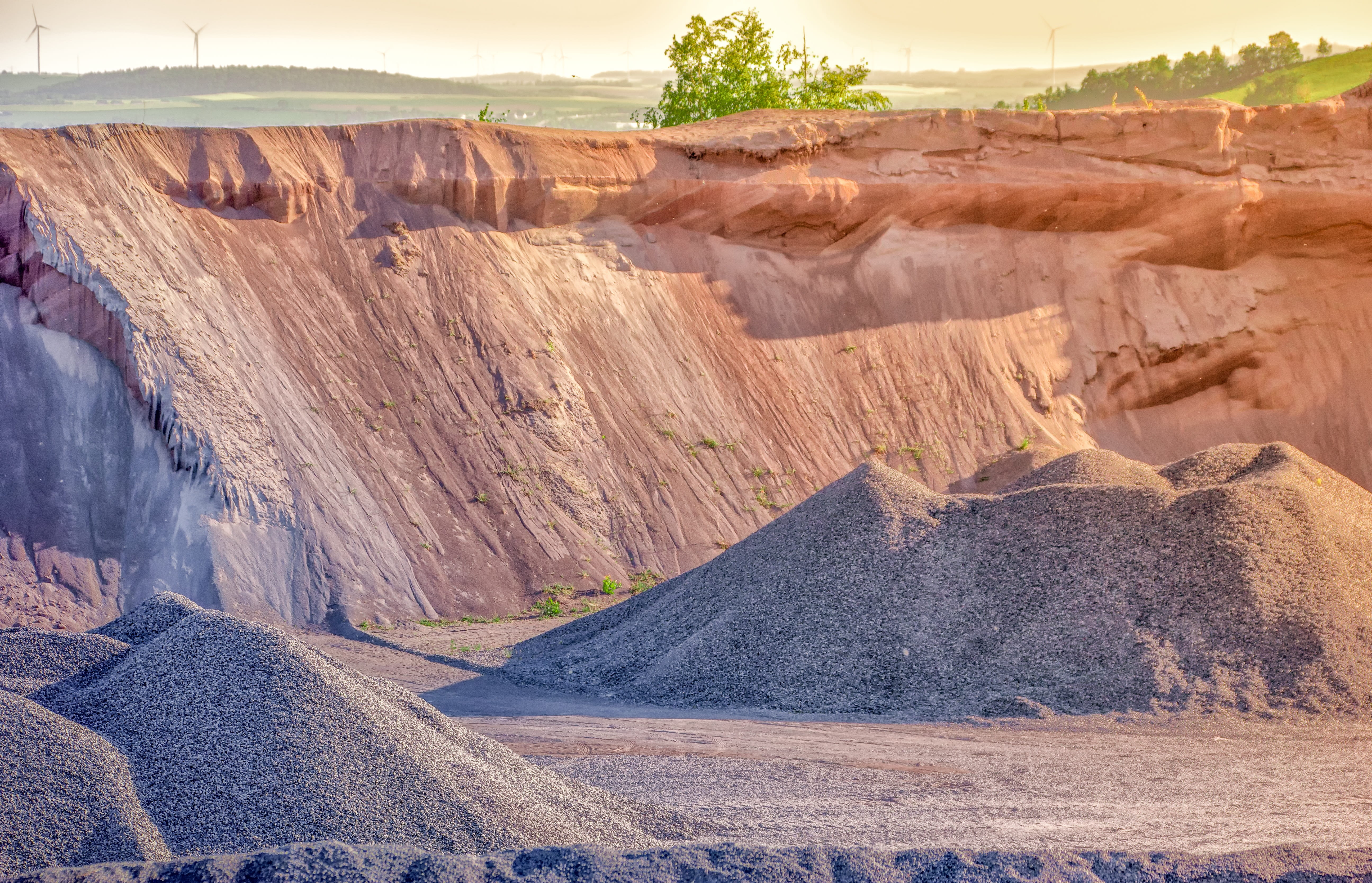 5K, environment, rock, stone hill, geology, blue, tranquil scene, tranquility, gravel hill, pumice removal, industry, brown, climate, rock - object, solid, HD Wallpaper