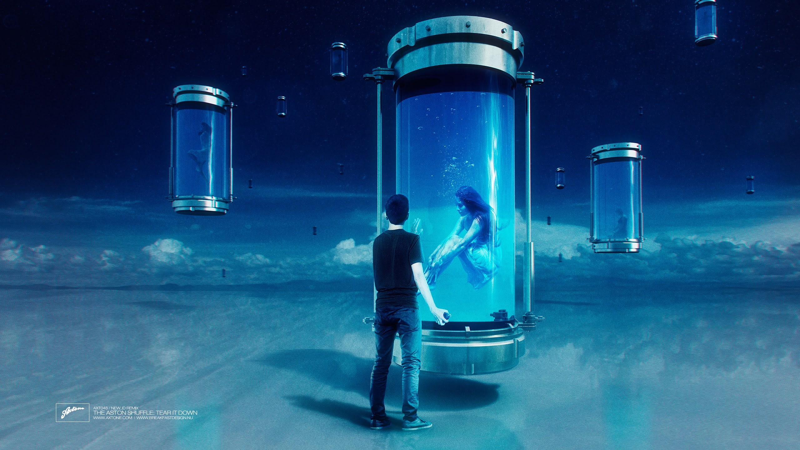 standing, night, adult, water, people, sea, nature, digital composite, illuminated, two people, underwater, full length, rear view, real people, album covers, HD Wallpaper