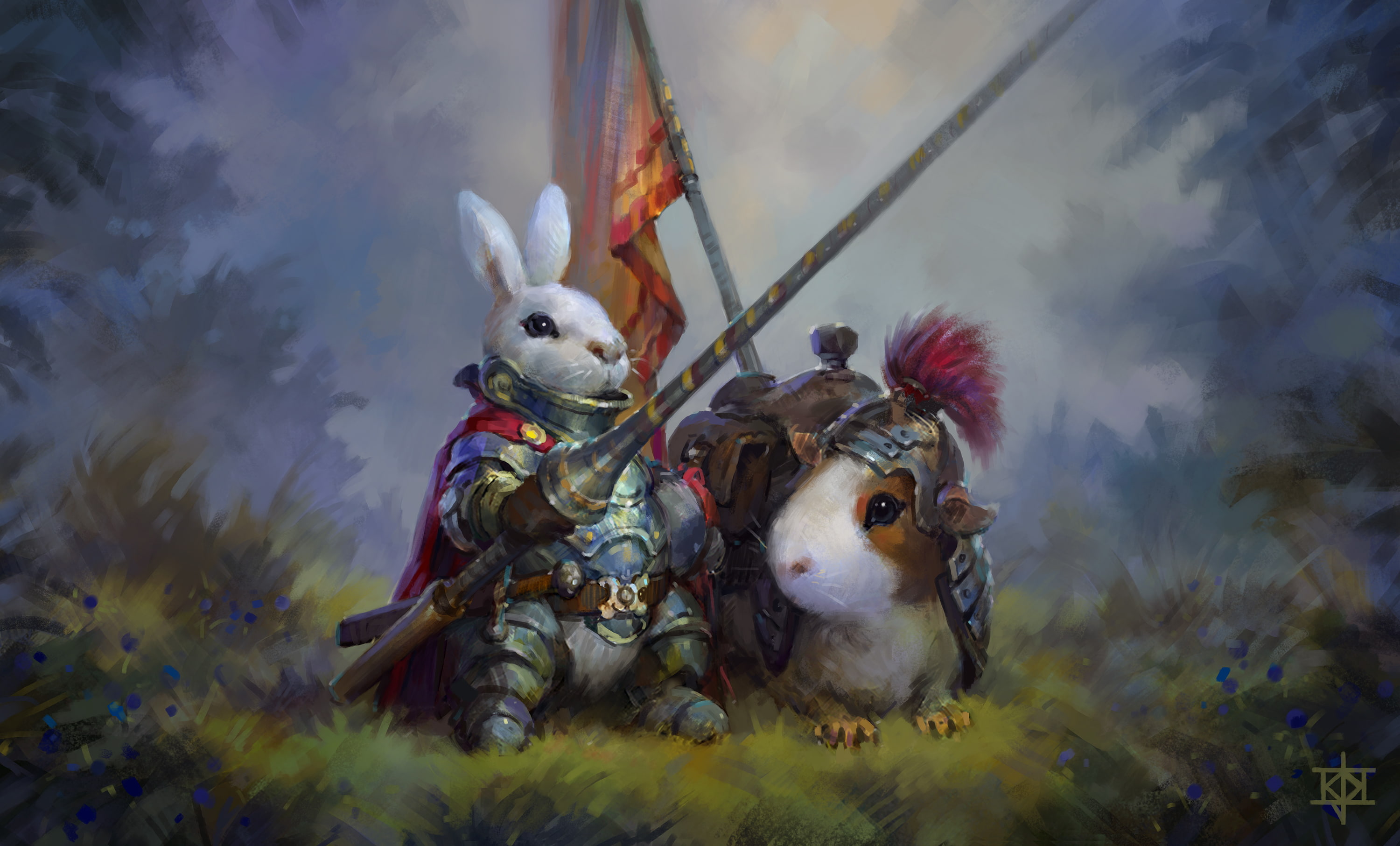 rabbit, art, knight, 2K, Guinea pig, HD Wallpaper
