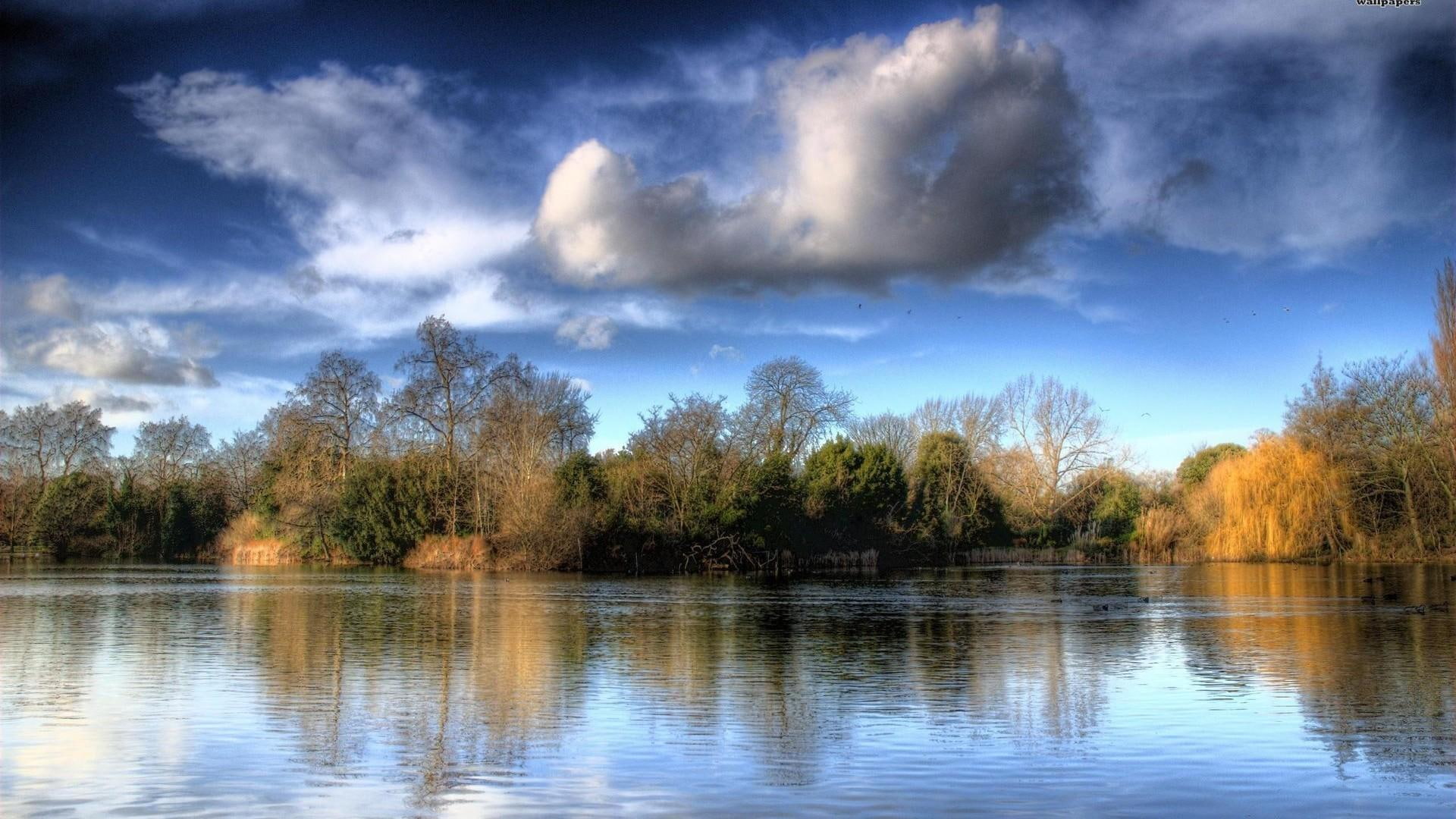 nature and landscapes, clouds, lake, park, trees, hdr, 1080P, battersea, HD Wallpaper