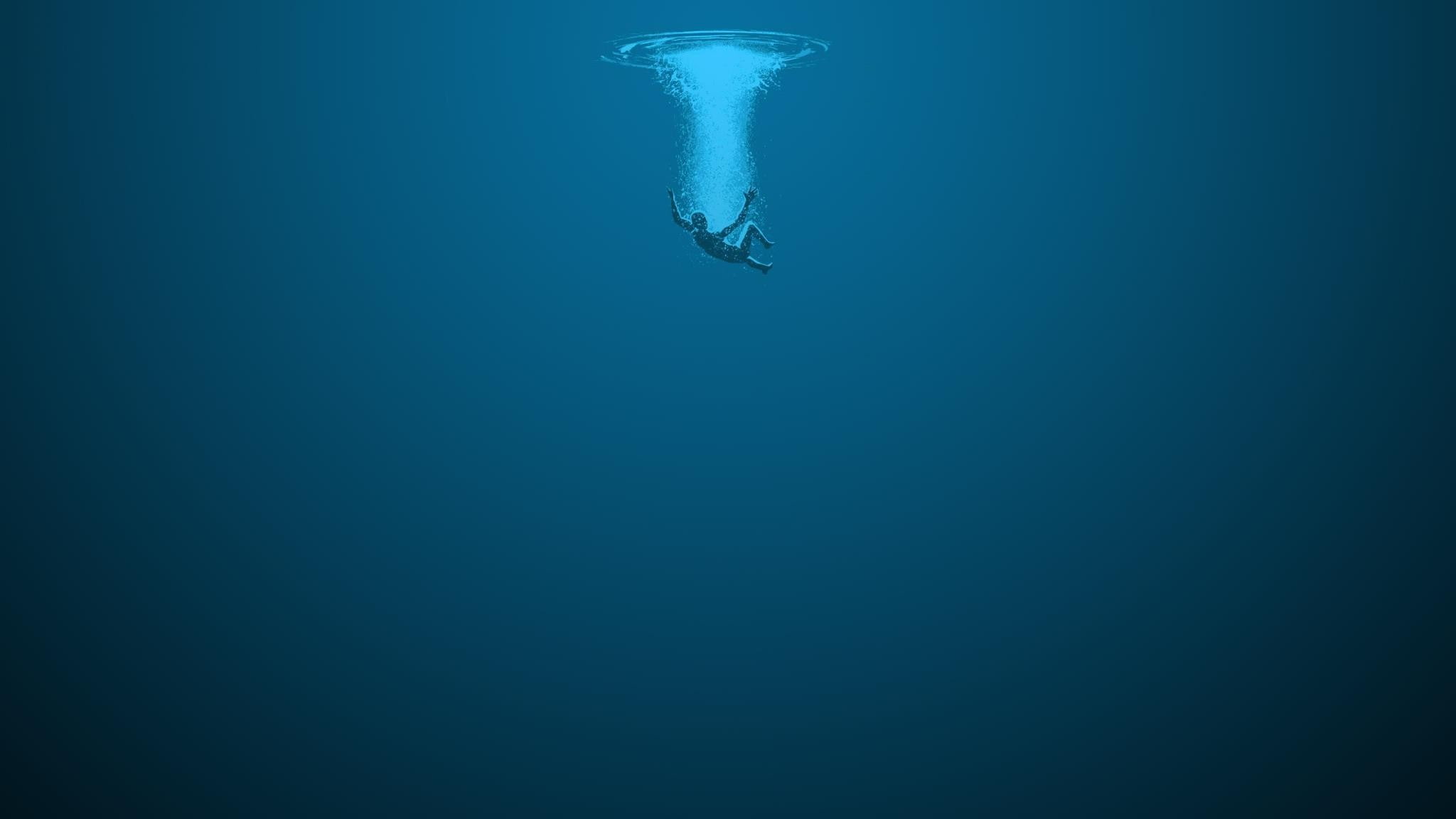 simple background, 1080P, blue background, fan art, minimalism, drowning, HD Wallpaper