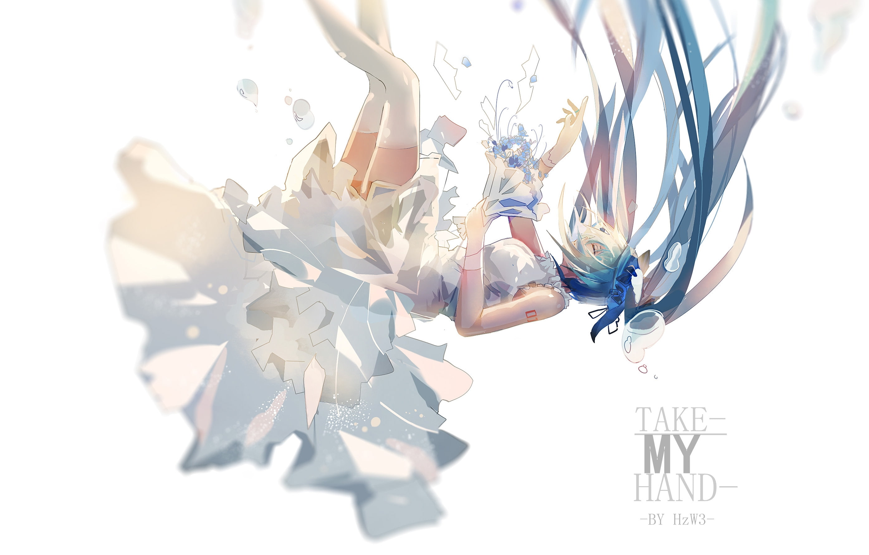 wedding dress, table, closed eyes, large group of objects, high angle view, vocaloid, still life, close-up, Anime, studio shot, digital composite, indoors, HD Wallpaper