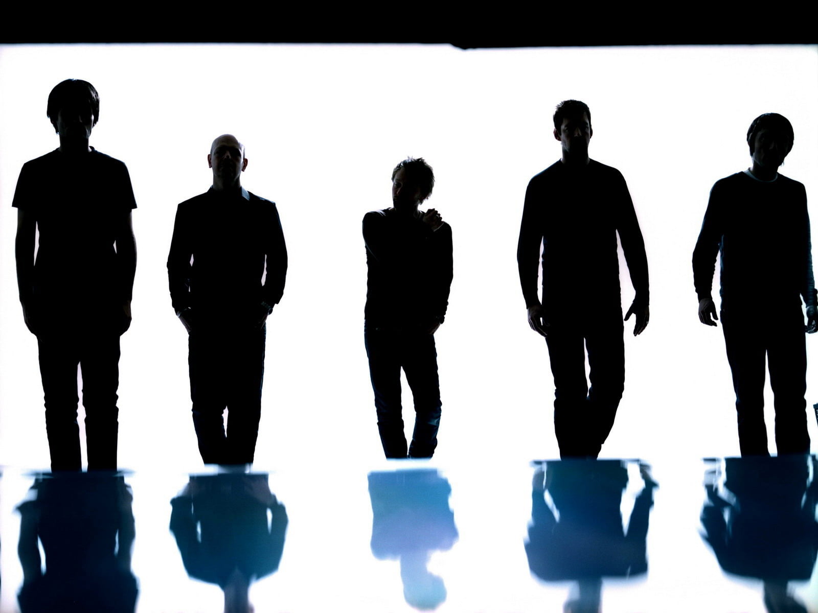 indoors, reflection, real people, studio shot, silhouette, rock, cut out, rear view, poster, blue, suit, men, white background, adult, five, walking, full length, HD Wallpaper