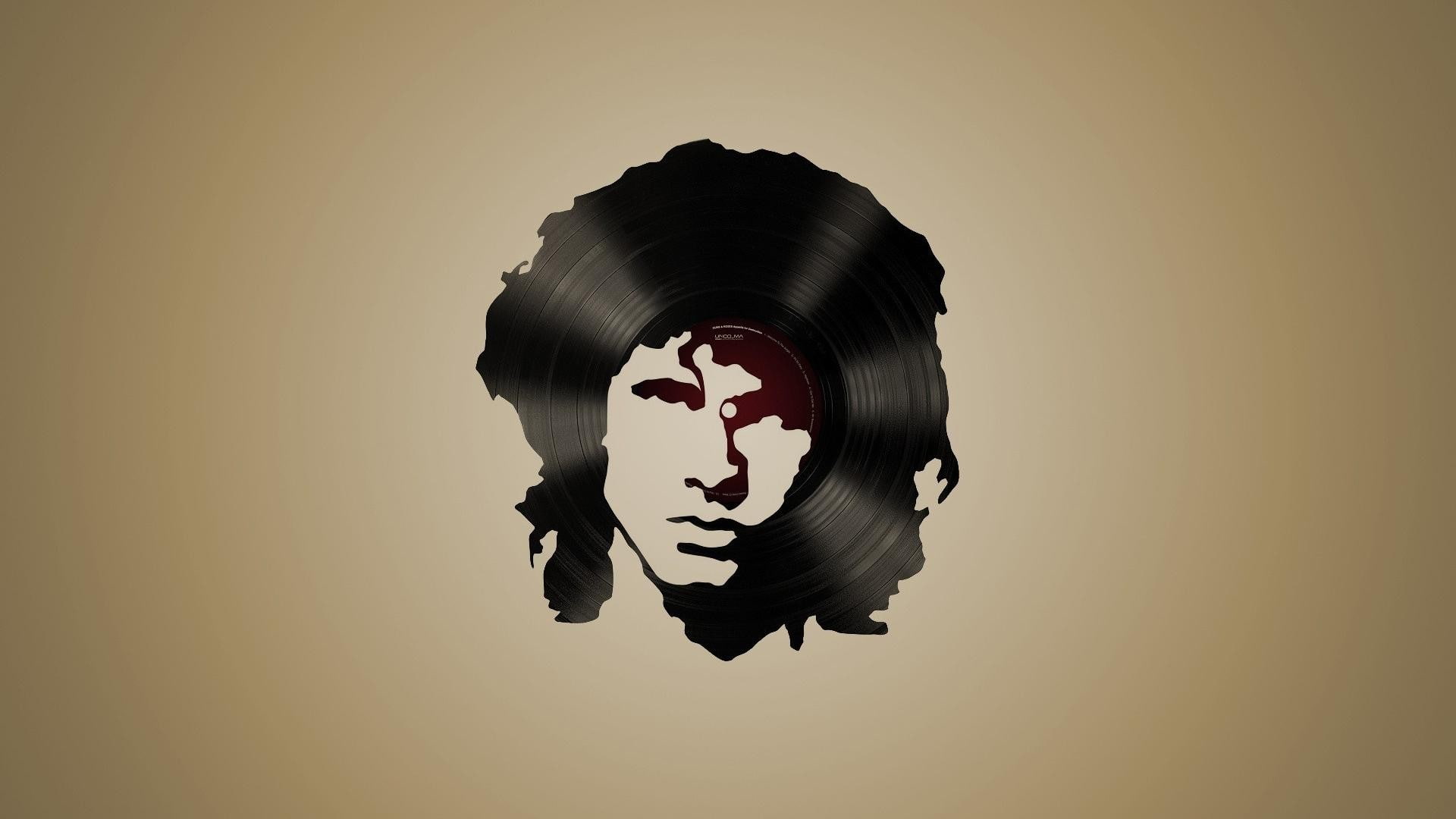 digital art, 1080P, men, vinyl, Simple Background, legends, minimalism, The Doors, Musicians, Jim Morrison, face, singer, HD Wallpaper