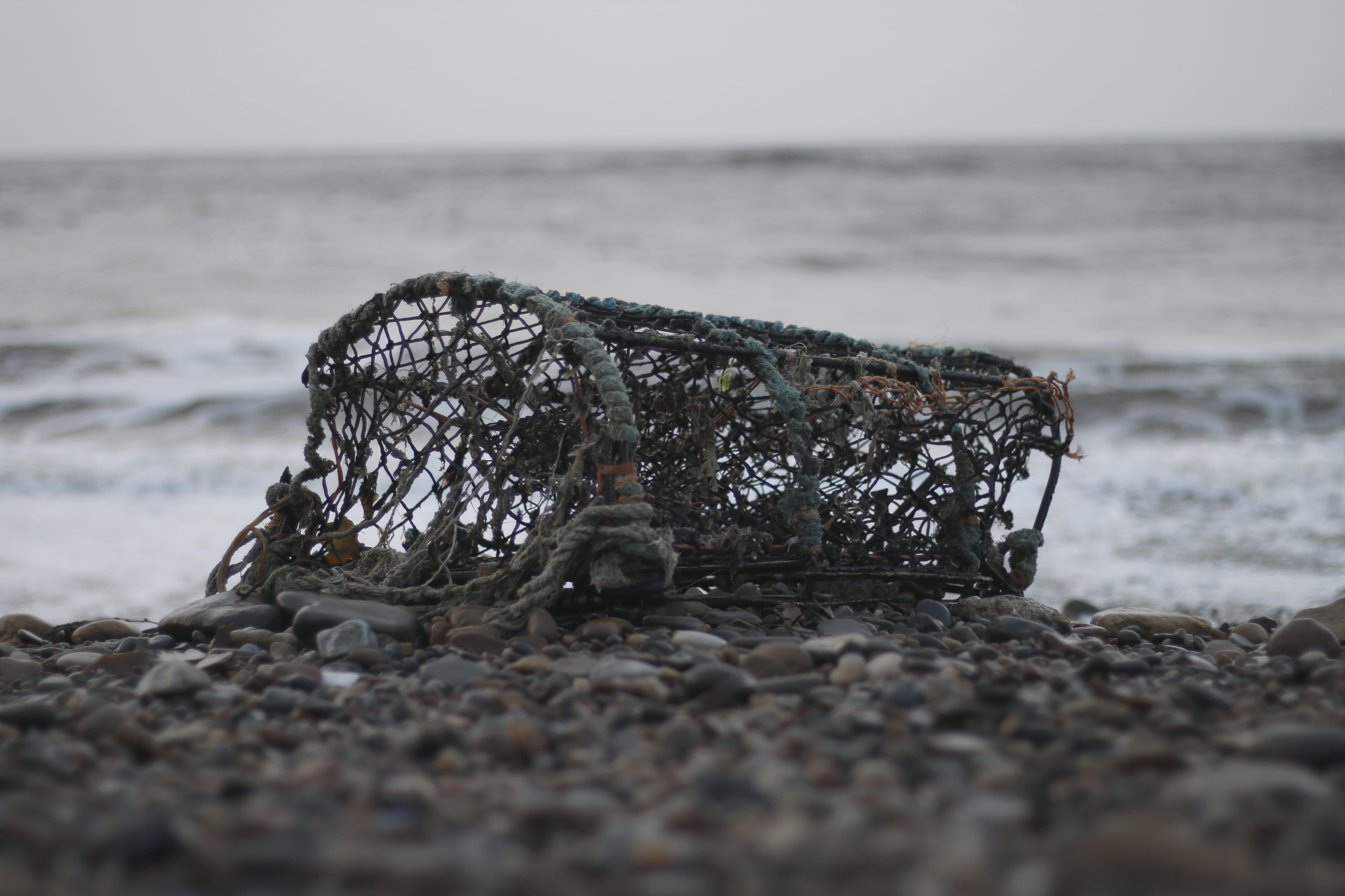 nature, 5K, outdoors, lobster cage, sea, marine, cage, united kingdom, grey, fishing, surface level, cloudy, water, sad, horizon over water, ocean, animal, HD Wallpaper