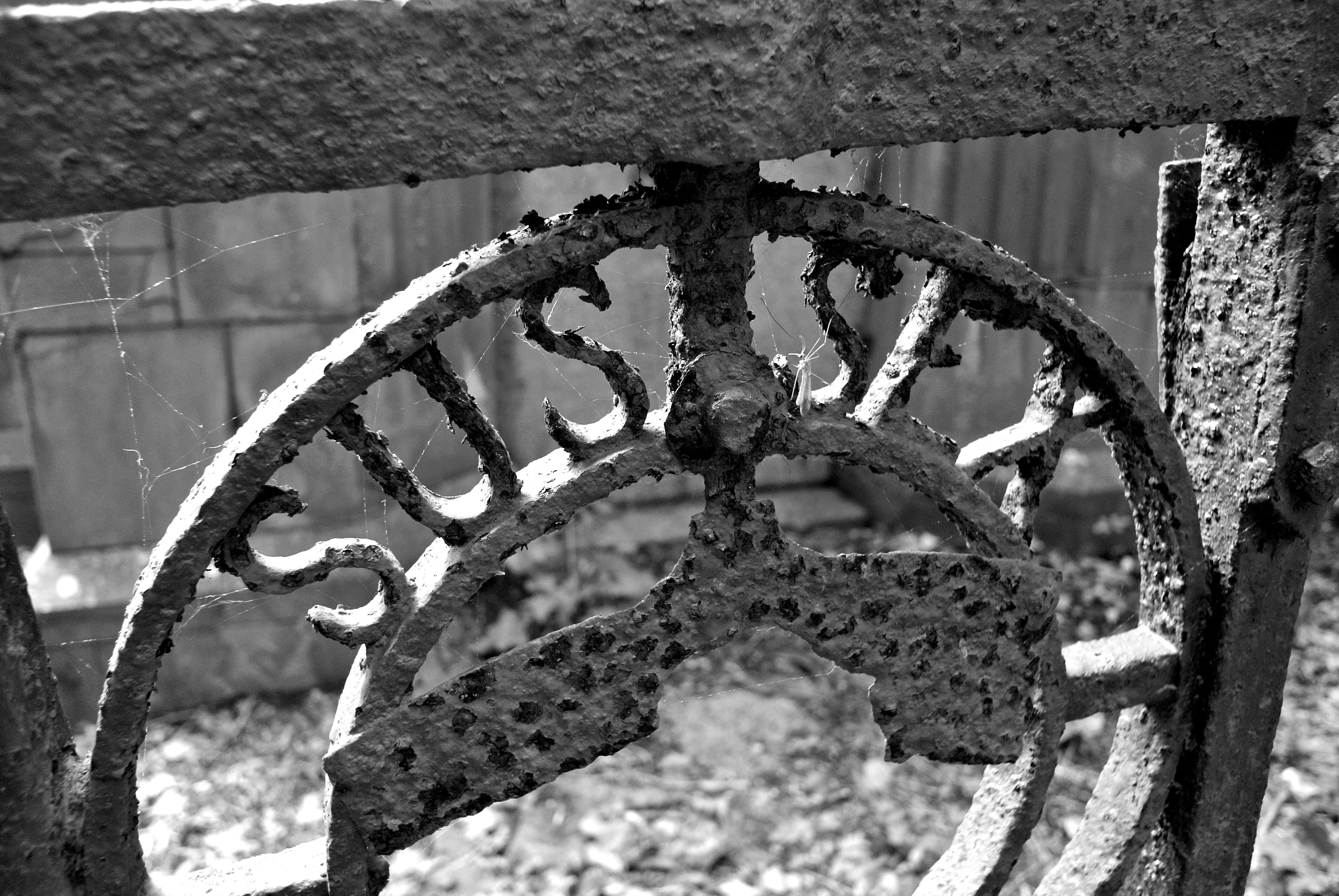 steel, no people, weathered, tomb, day, monument, england, grave, rusty, ruined, cold temperature, focus on foreground, britain, monotone, iron, gear, mono, HD Wallpaper